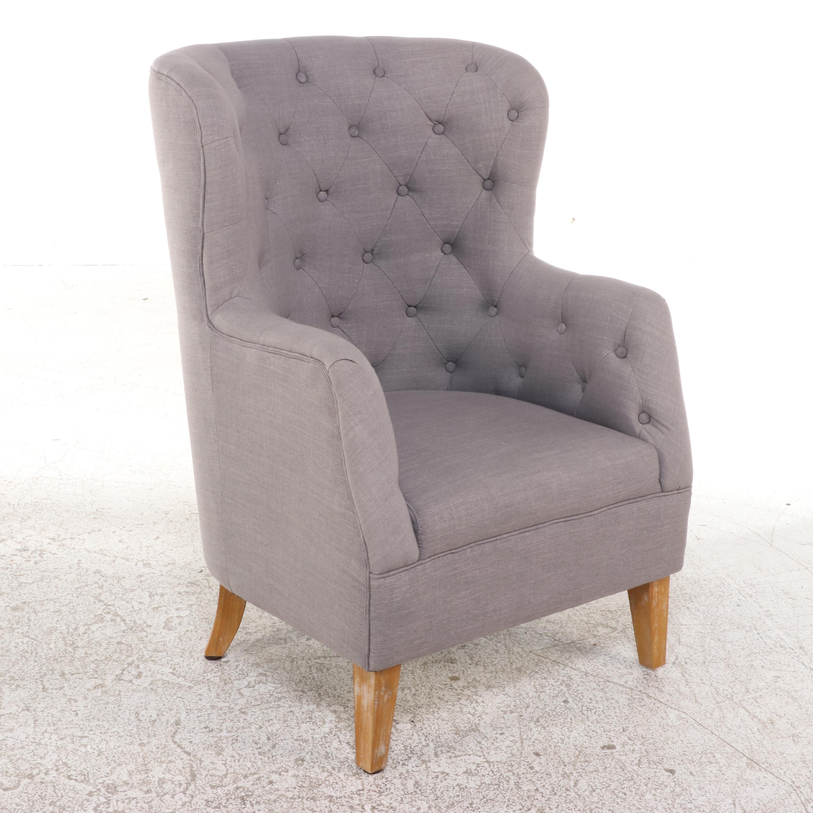 Classic Concepts Inc. Cerused Hardwood and Buttoned-Down Wingback Armchair