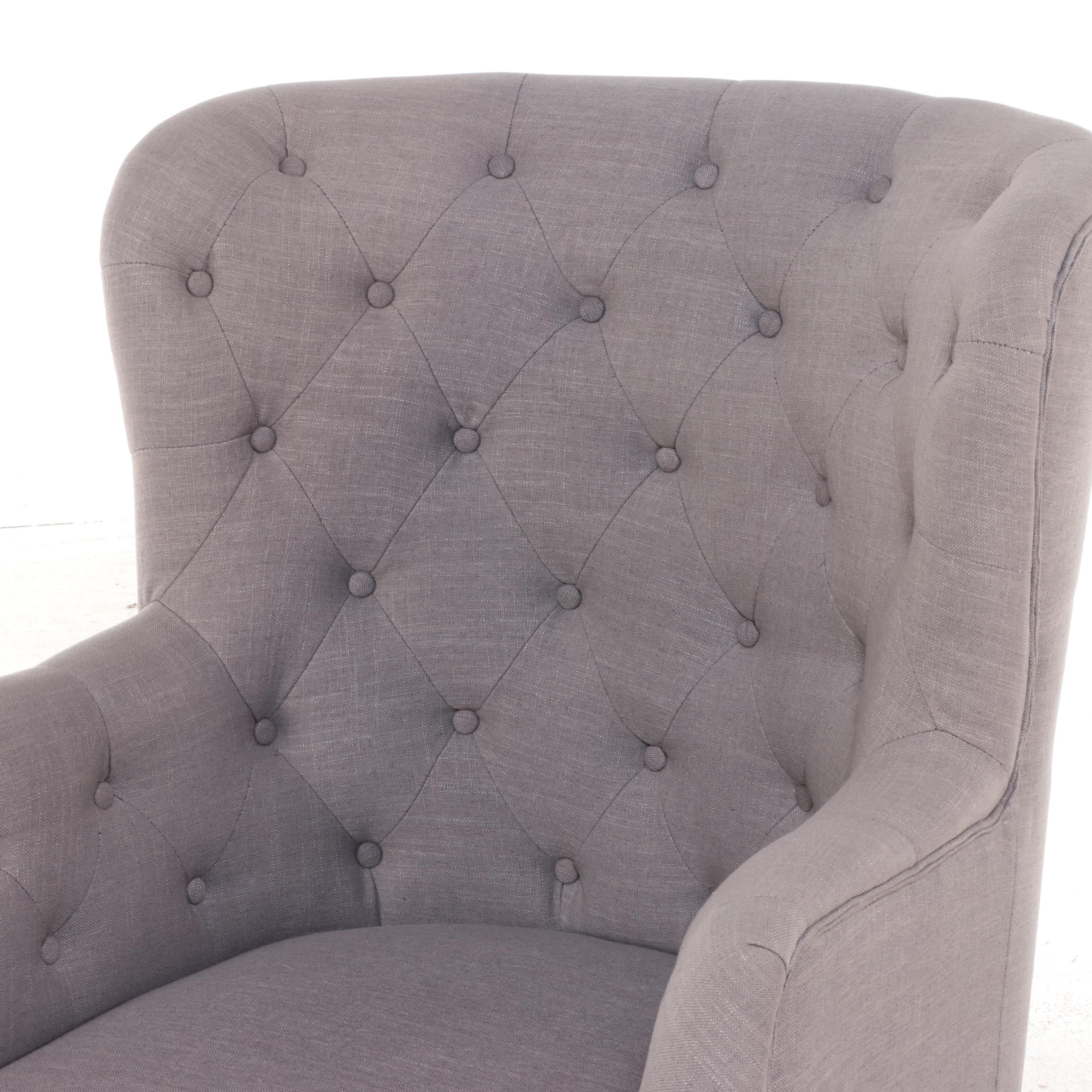 Classic Concepts Inc. Cerused Hardwood and Buttoned-Down Wingback Armchair