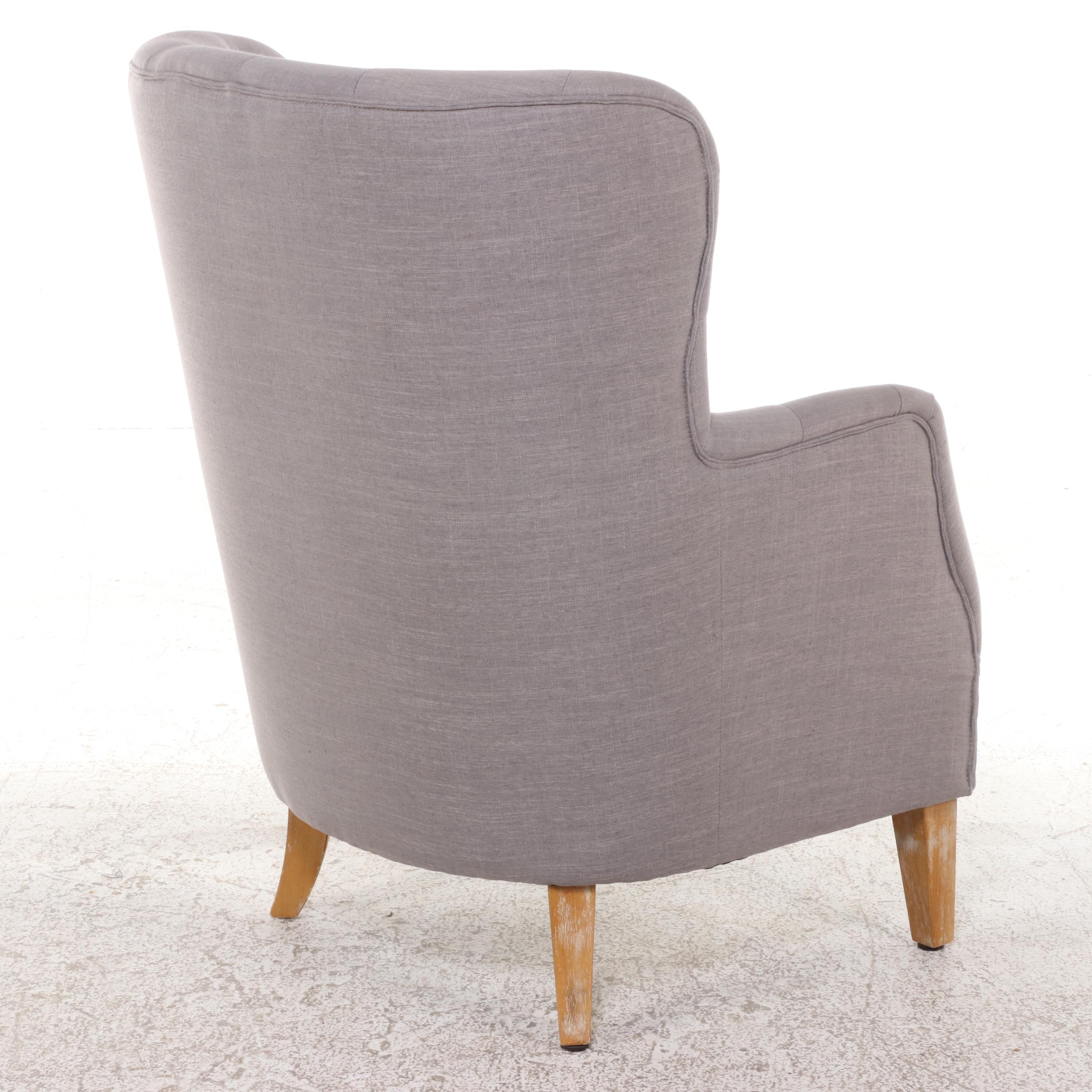 Classic Concepts Inc. Cerused Hardwood and Buttoned-Down Wingback Armchair