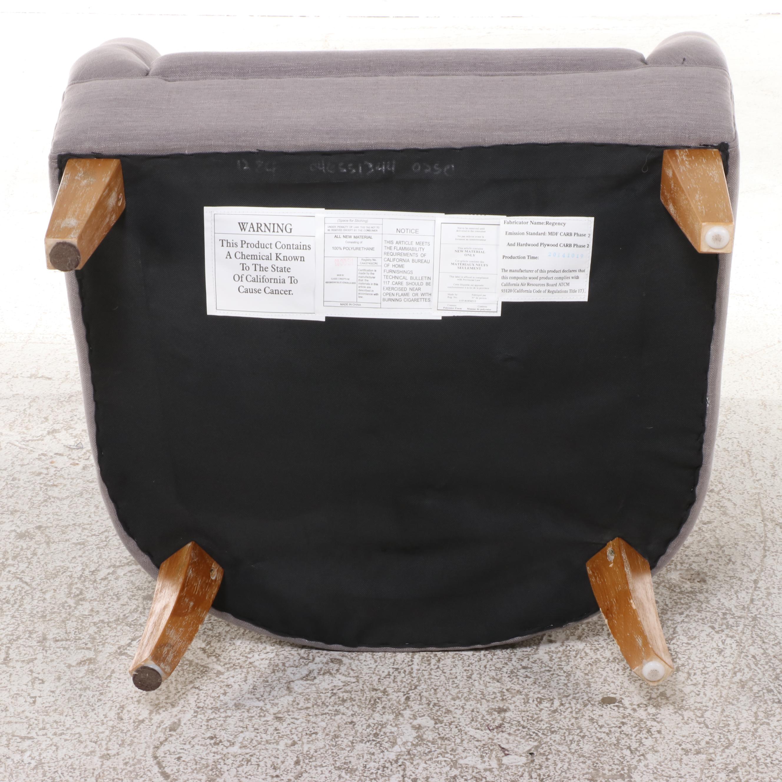 Classic Concepts Inc. Cerused Hardwood and Buttoned-Down Wingback Armchair