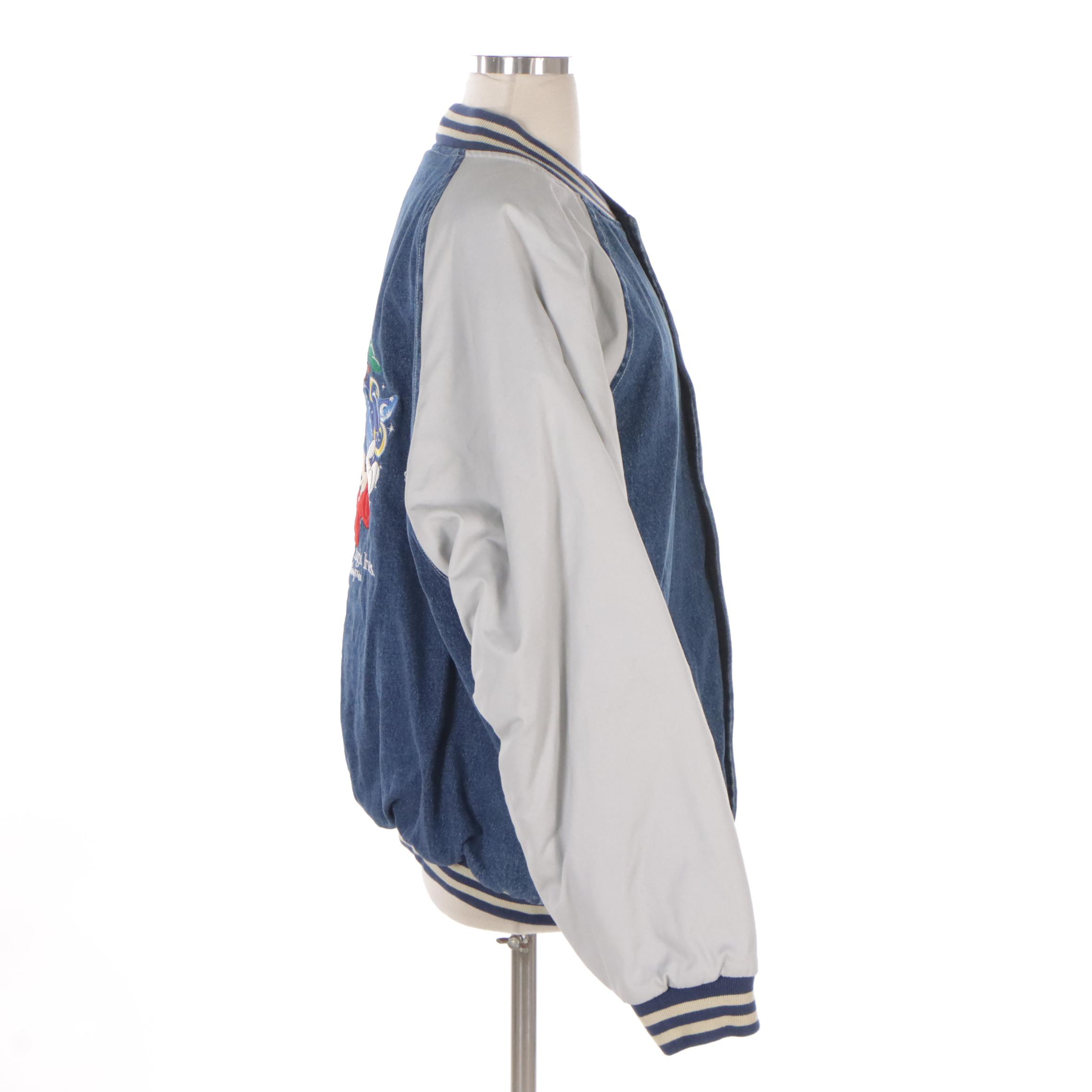 Walt Disney World Embroidered Mickey Mouse Varsity Jacket in Denim