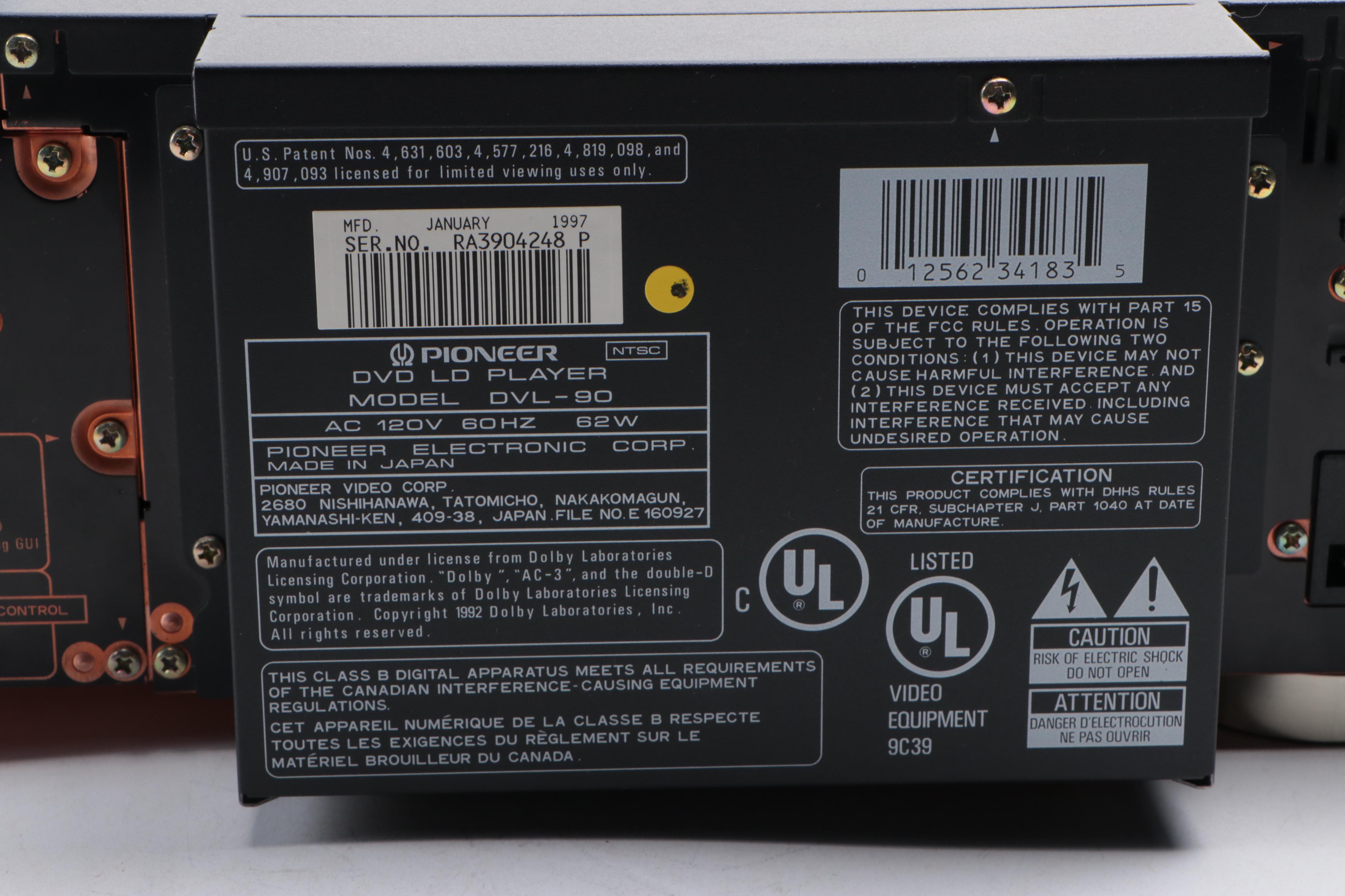 Pioneer Elite DVL-90 Reference DVD LaserDisc Player, 1997