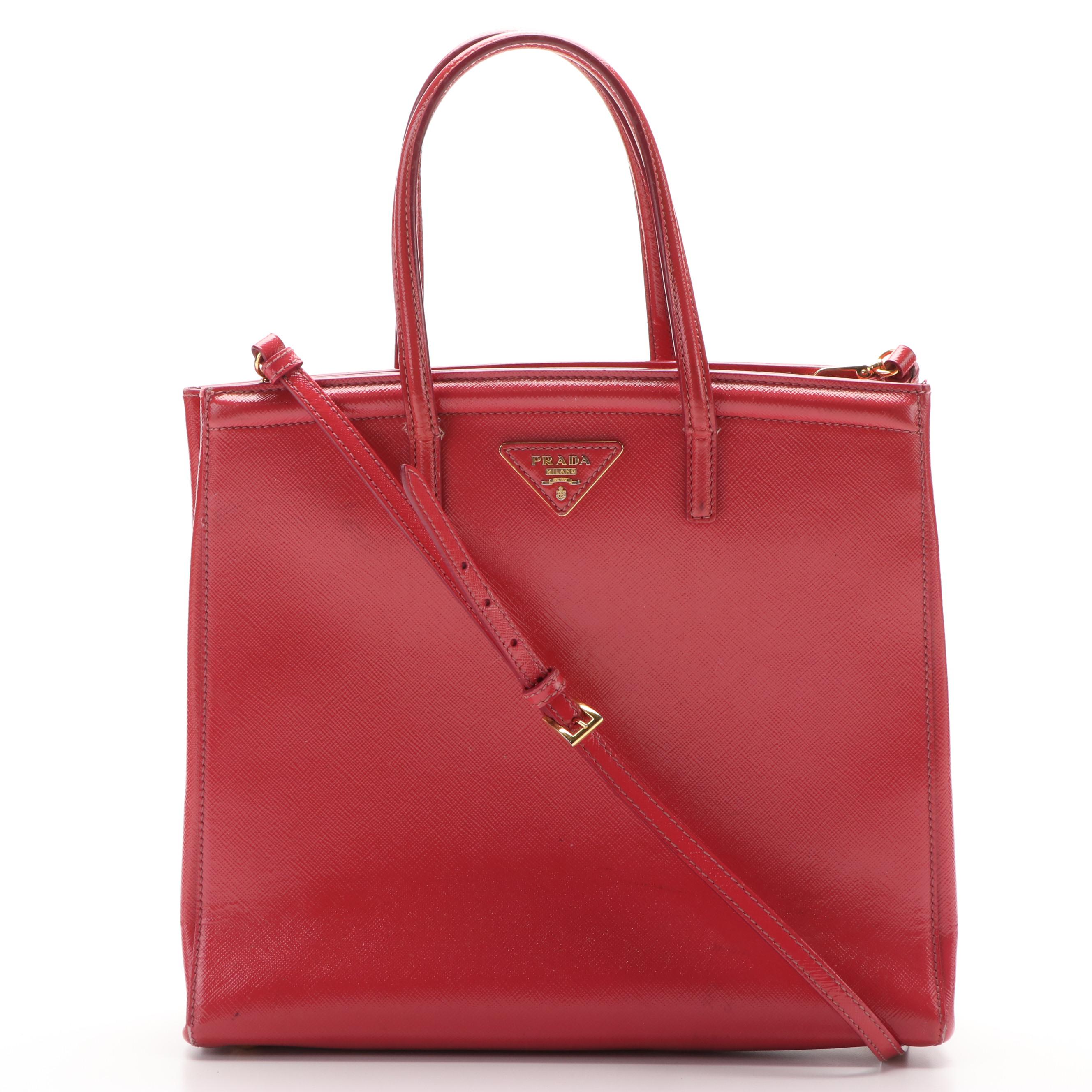 Prada Vernice Leather Convertible Tote Bag