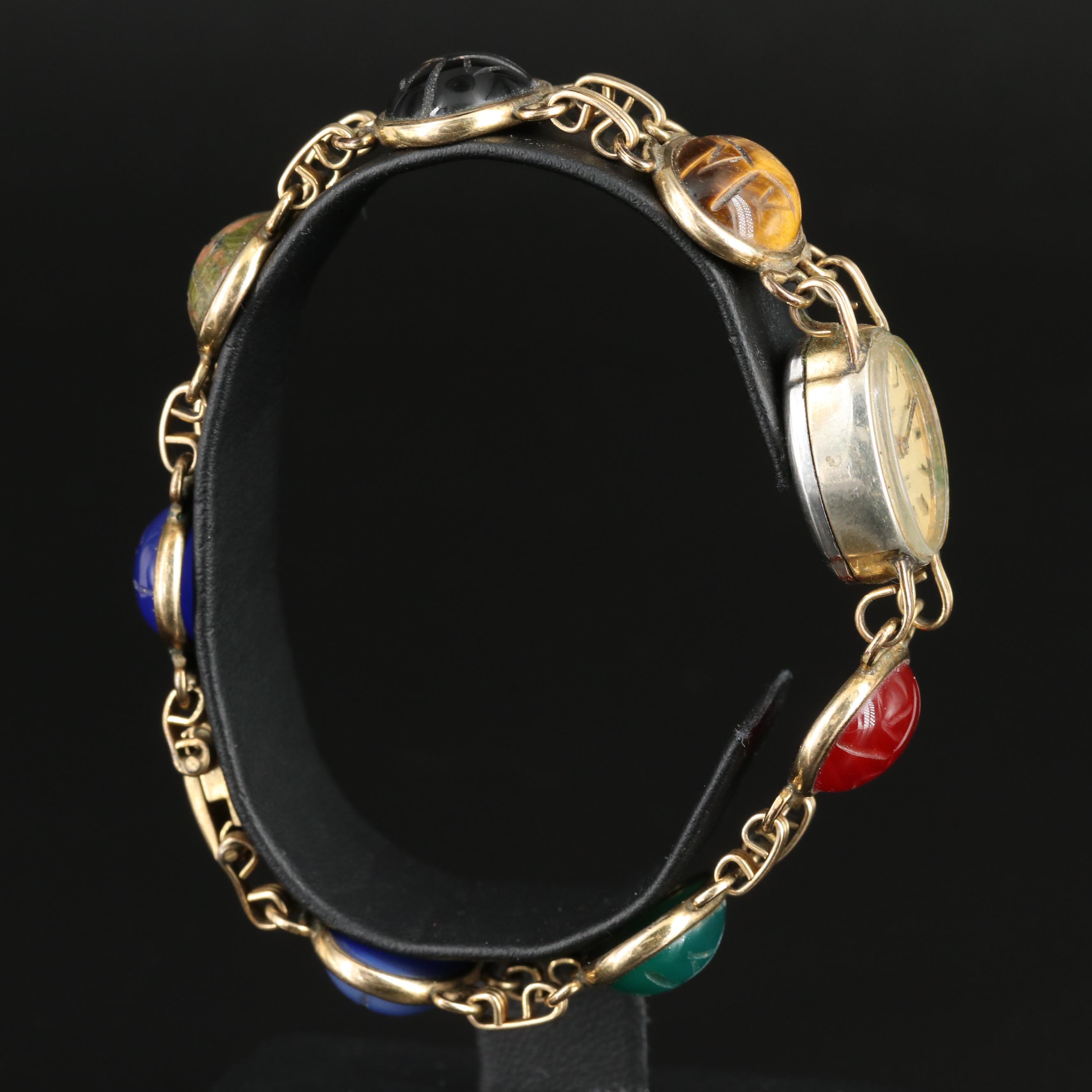 Pedre Carved Color Scarabs Stem Wind Watch
