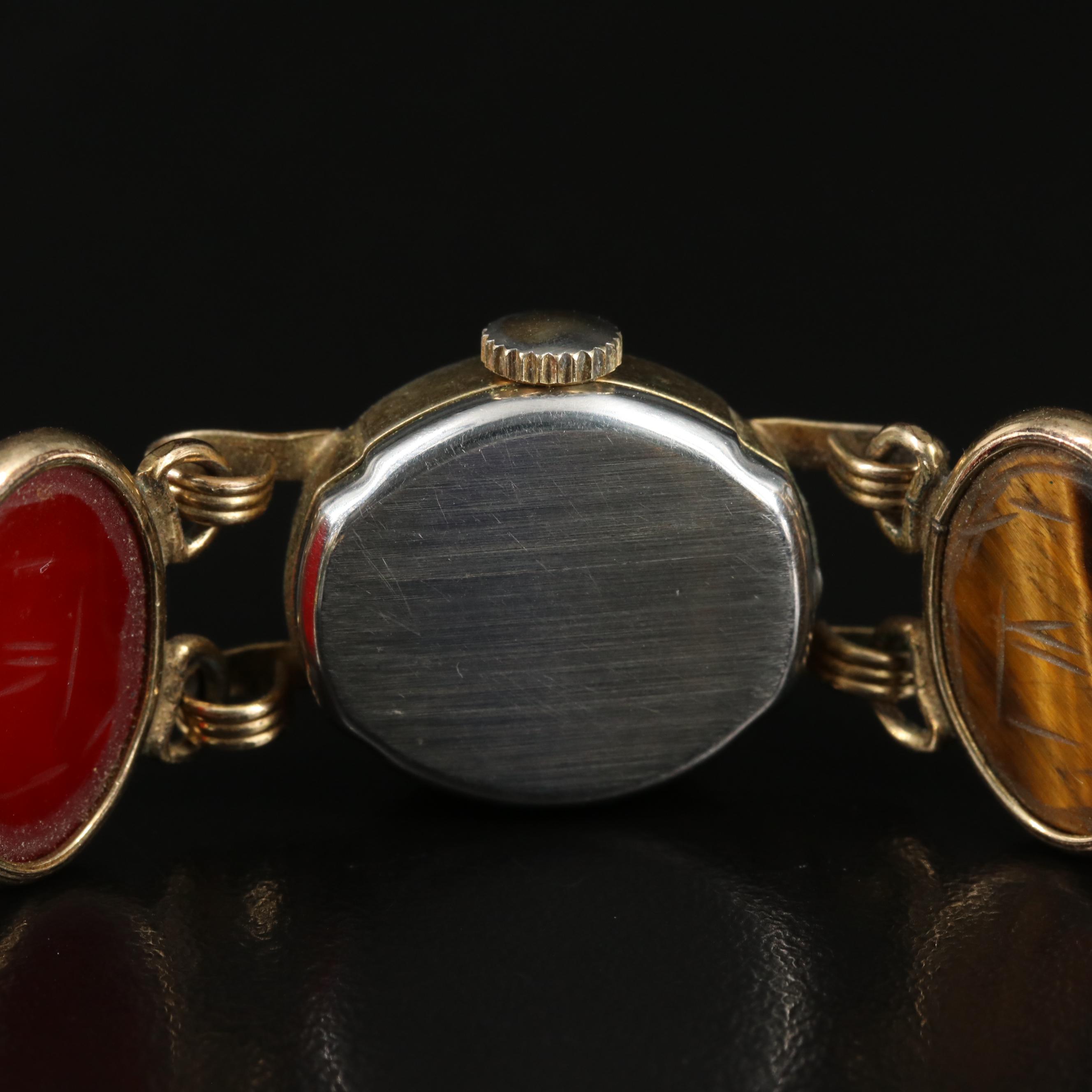 Pedre Carved Color Scarabs Stem Wind Watch