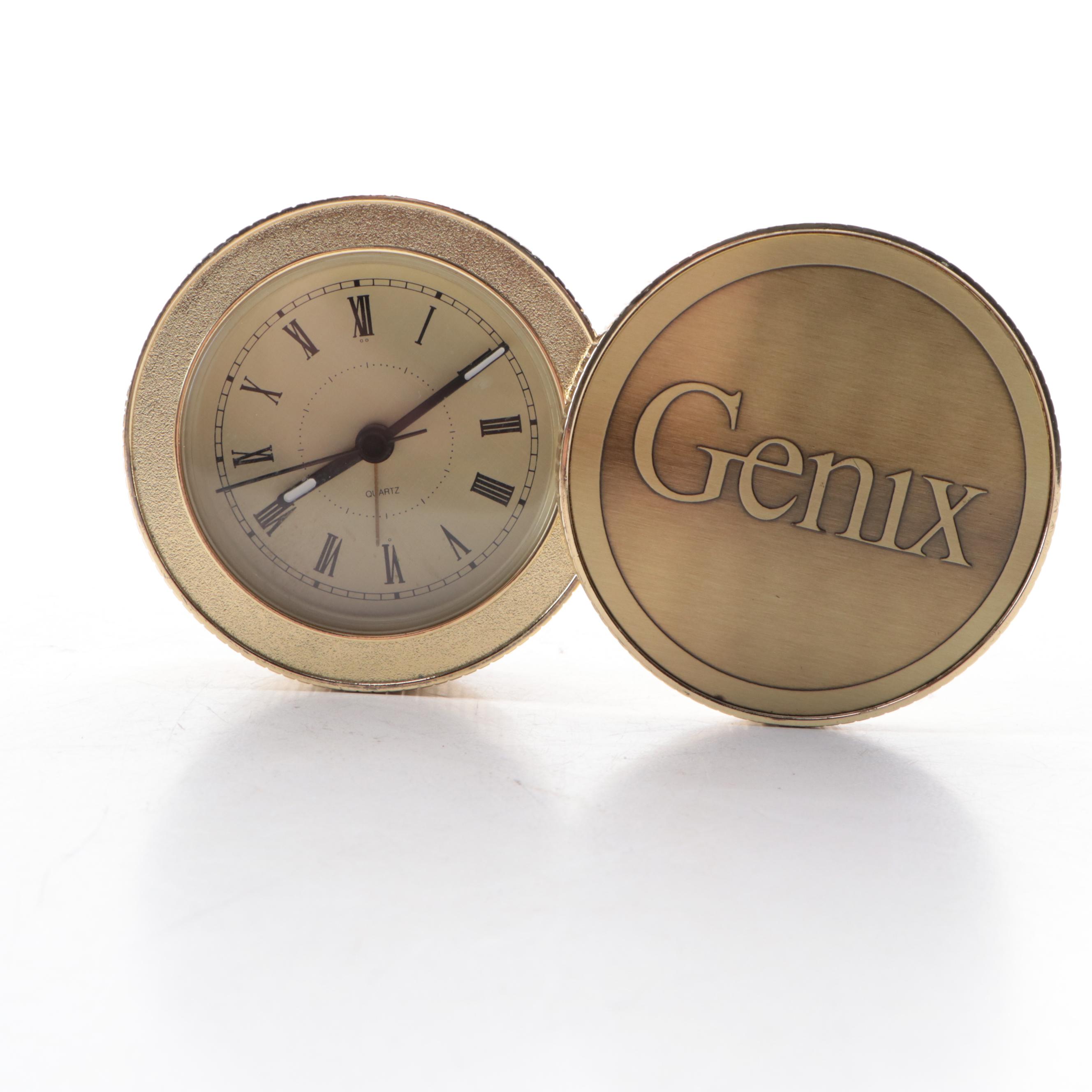 Brass Battery-Powered Desk Clock with Brass Duck Planters and Figurine