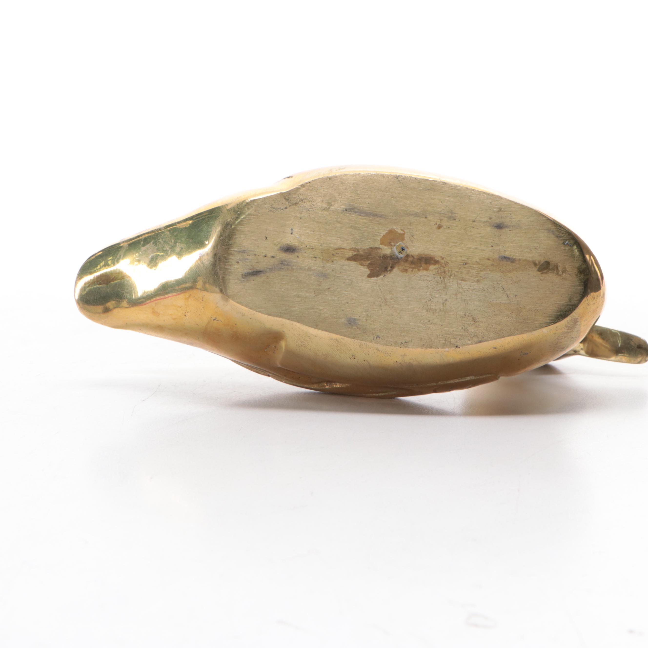 Brass Battery-Powered Desk Clock with Brass Duck Planters and Figurine