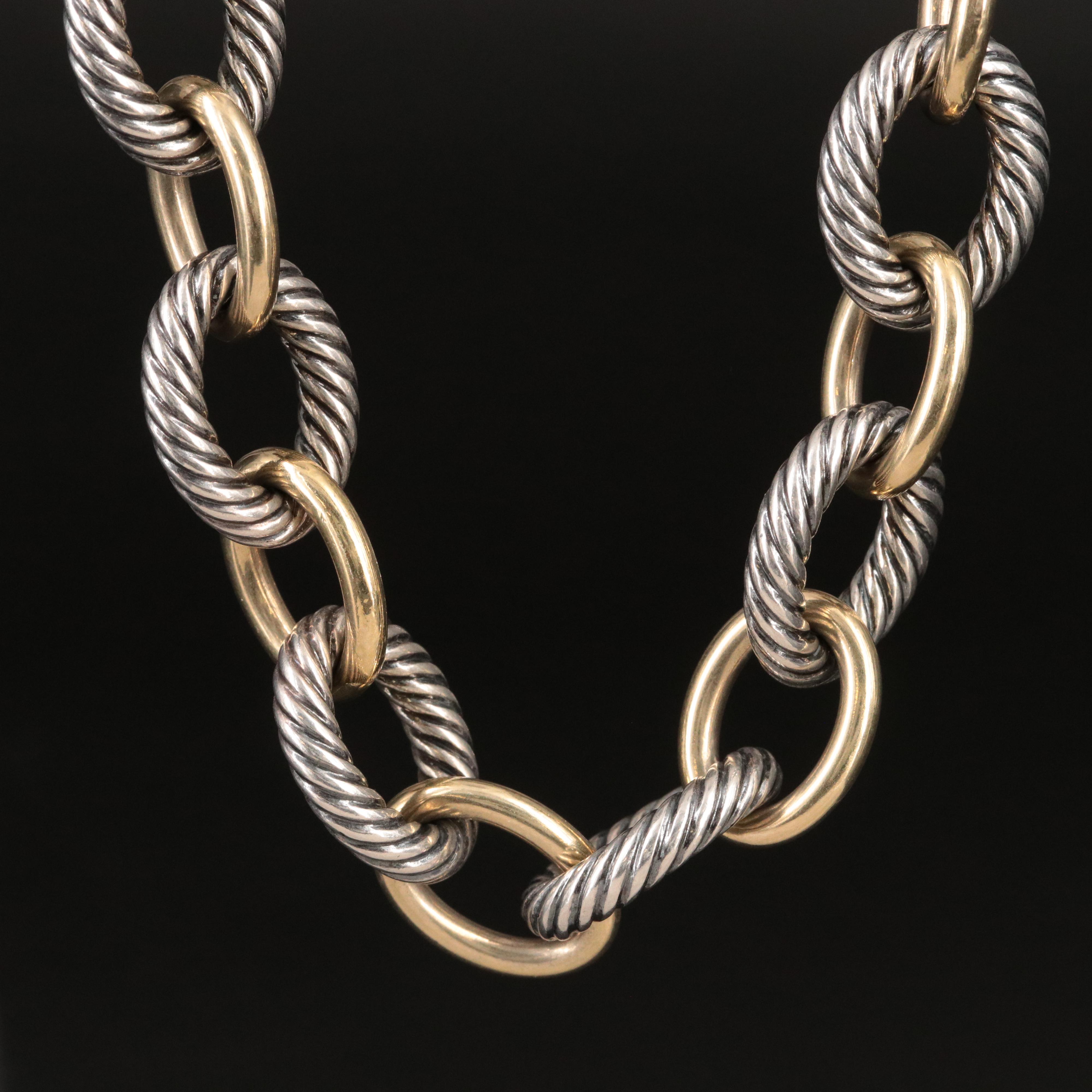 David Yurman Sterling and 18K Bonded Gold Oval Link Necklace