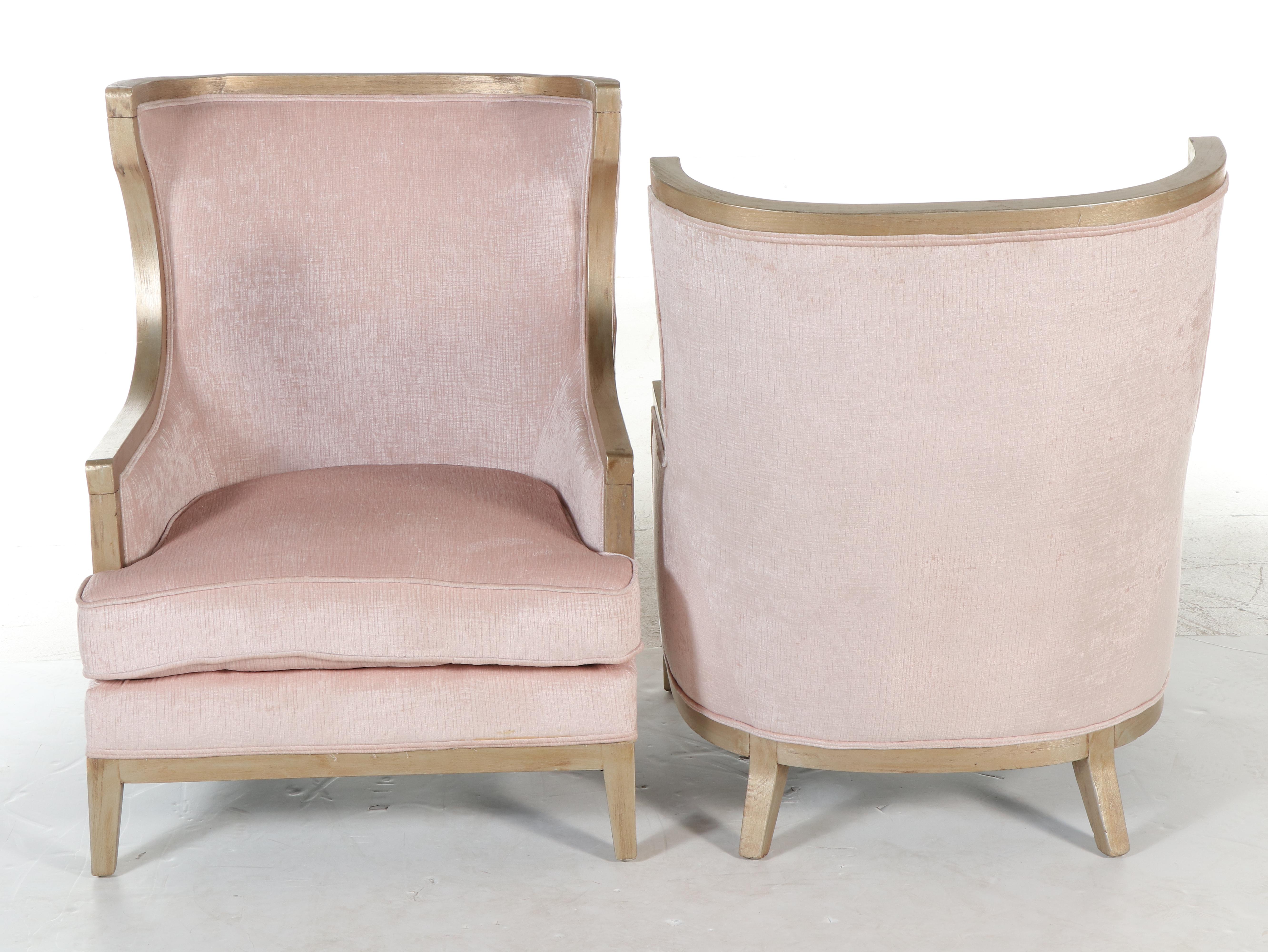 Pair of Pier 1 Imports Giltwood and Upholstered Demi-Wing Armchairs