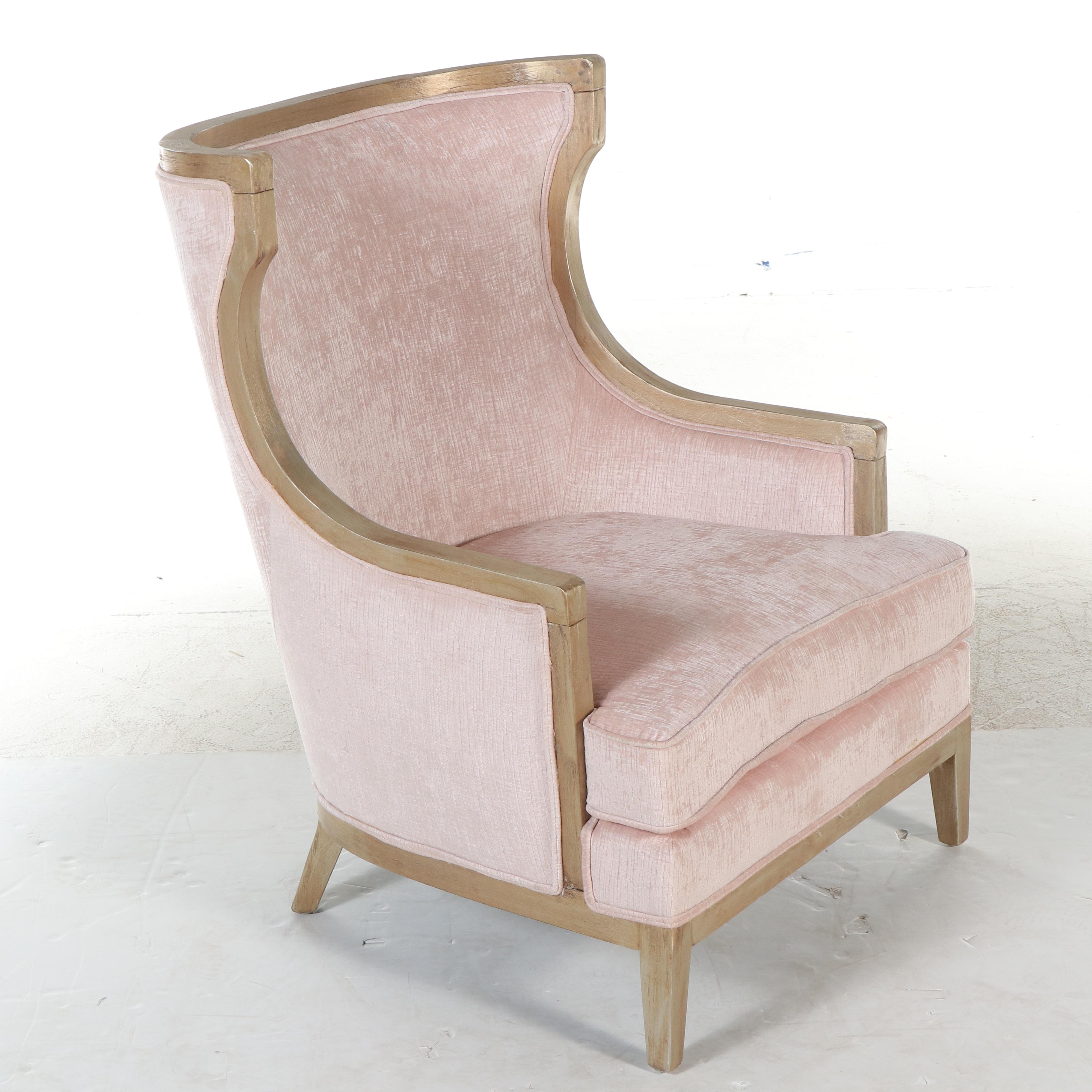 Pair of Pier 1 Imports Giltwood and Upholstered Demi-Wing Armchairs