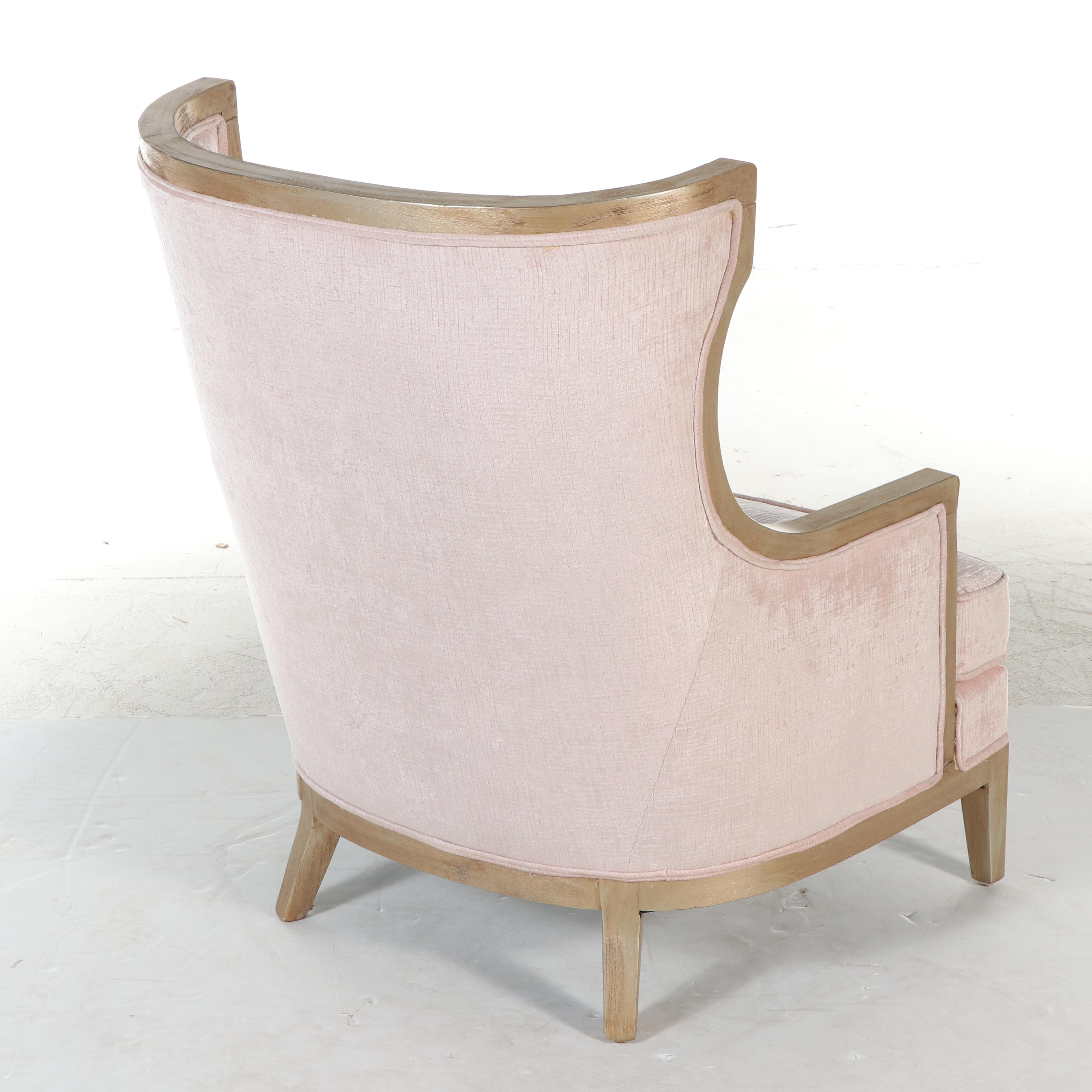 Pair of Pier 1 Imports Giltwood and Upholstered Demi-Wing Armchairs