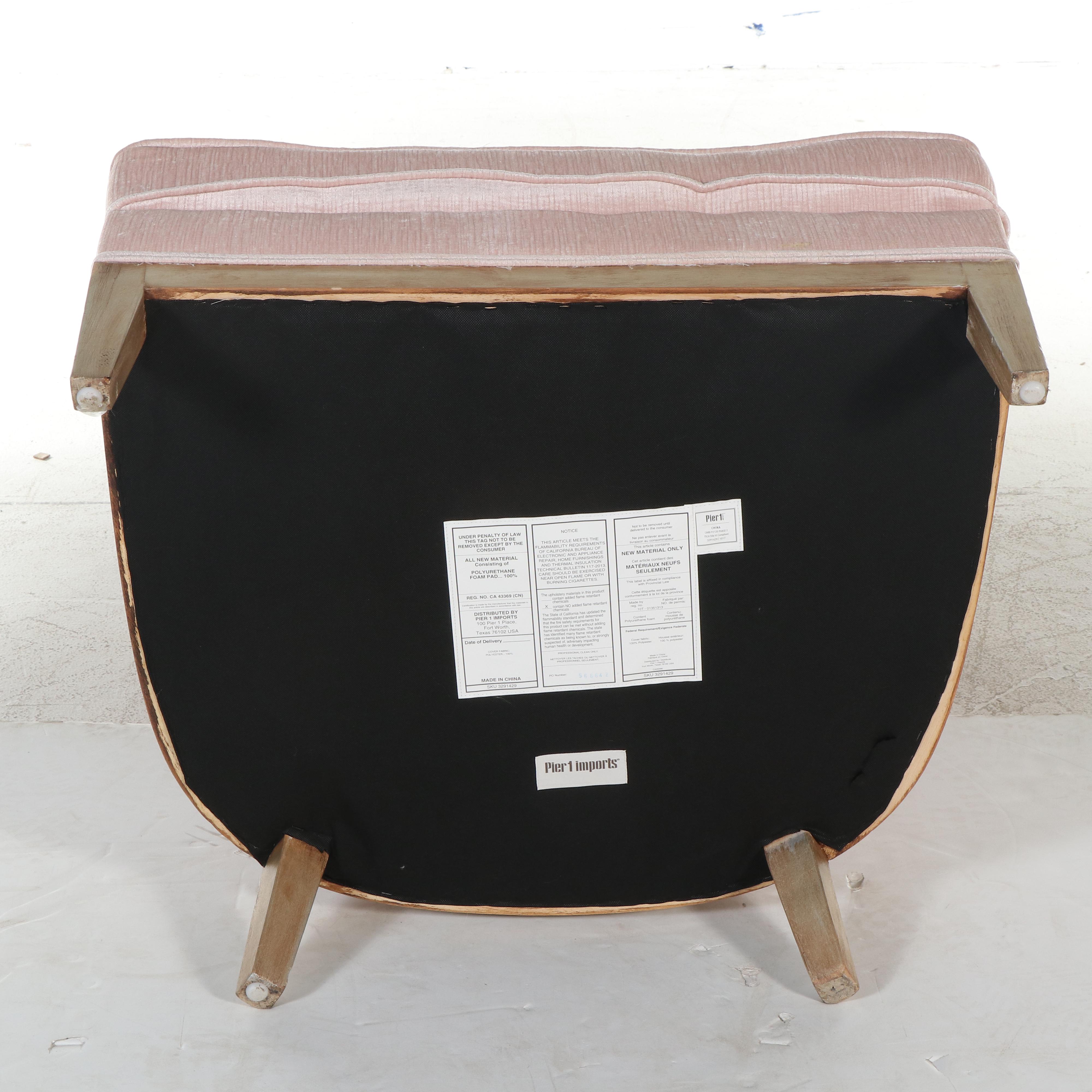 Pair of Pier 1 Imports Giltwood and Upholstered Demi-Wing Armchairs