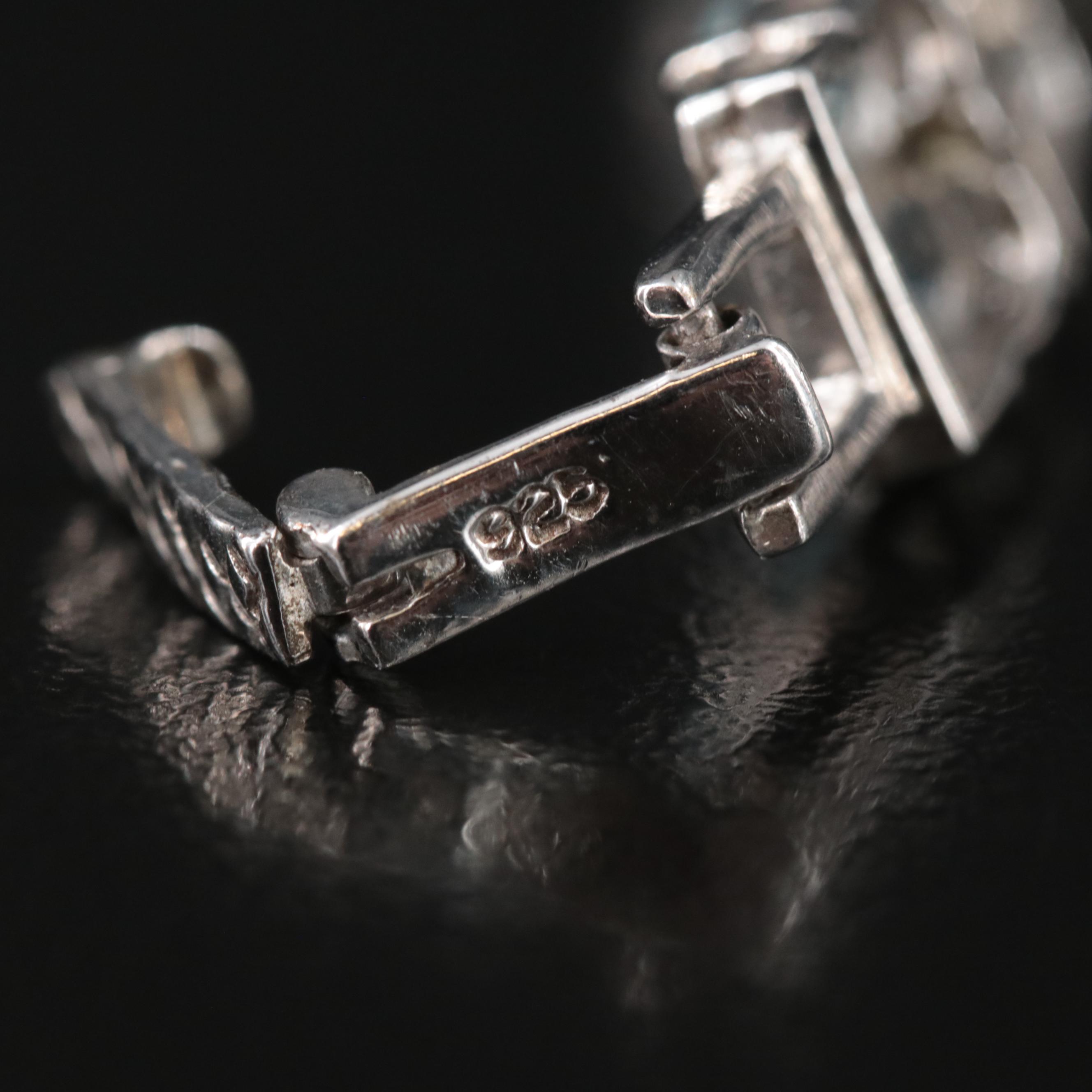 Sterling Aquamarine and Diopside Line Bracelet