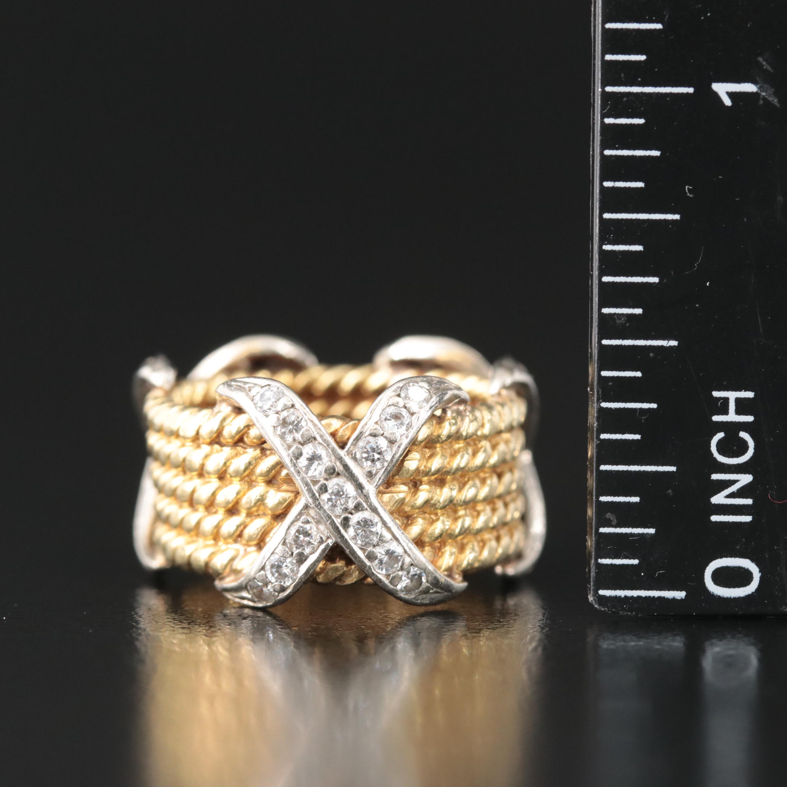 18K,14K and 0.68 CTW Diamond Rope Textured X Band