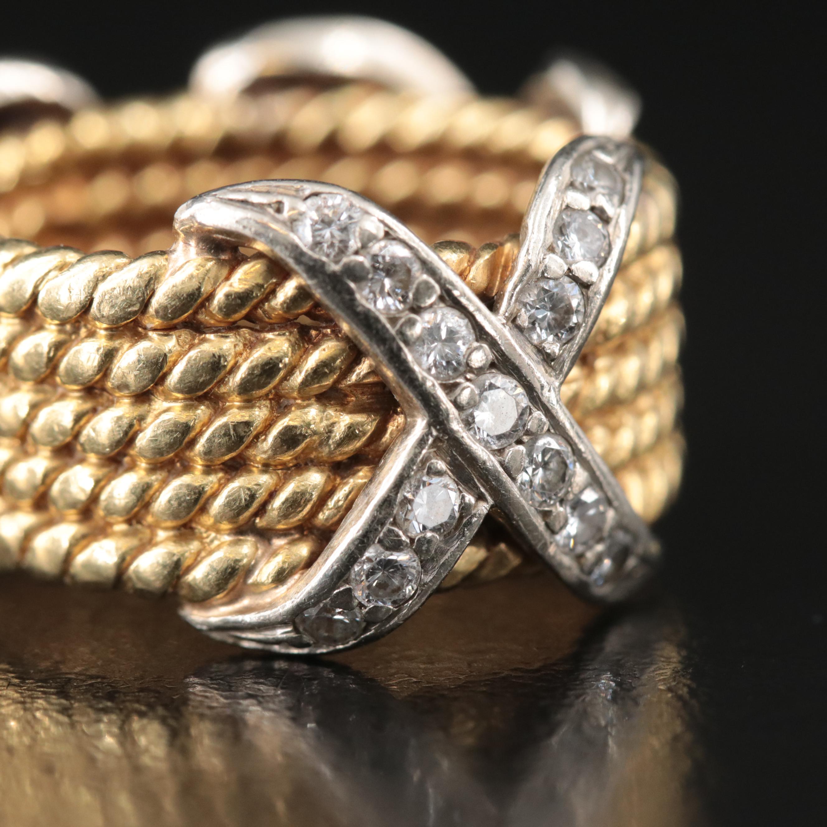 18K,14K and 0.68 CTW Diamond Rope Textured X Band