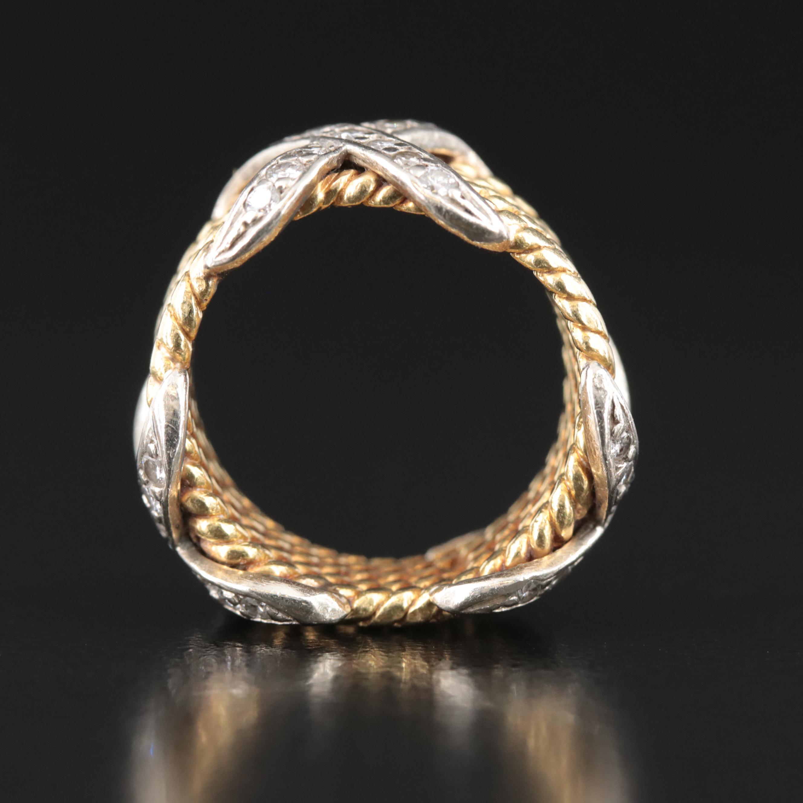 18K,14K and 0.68 CTW Diamond Rope Textured X Band