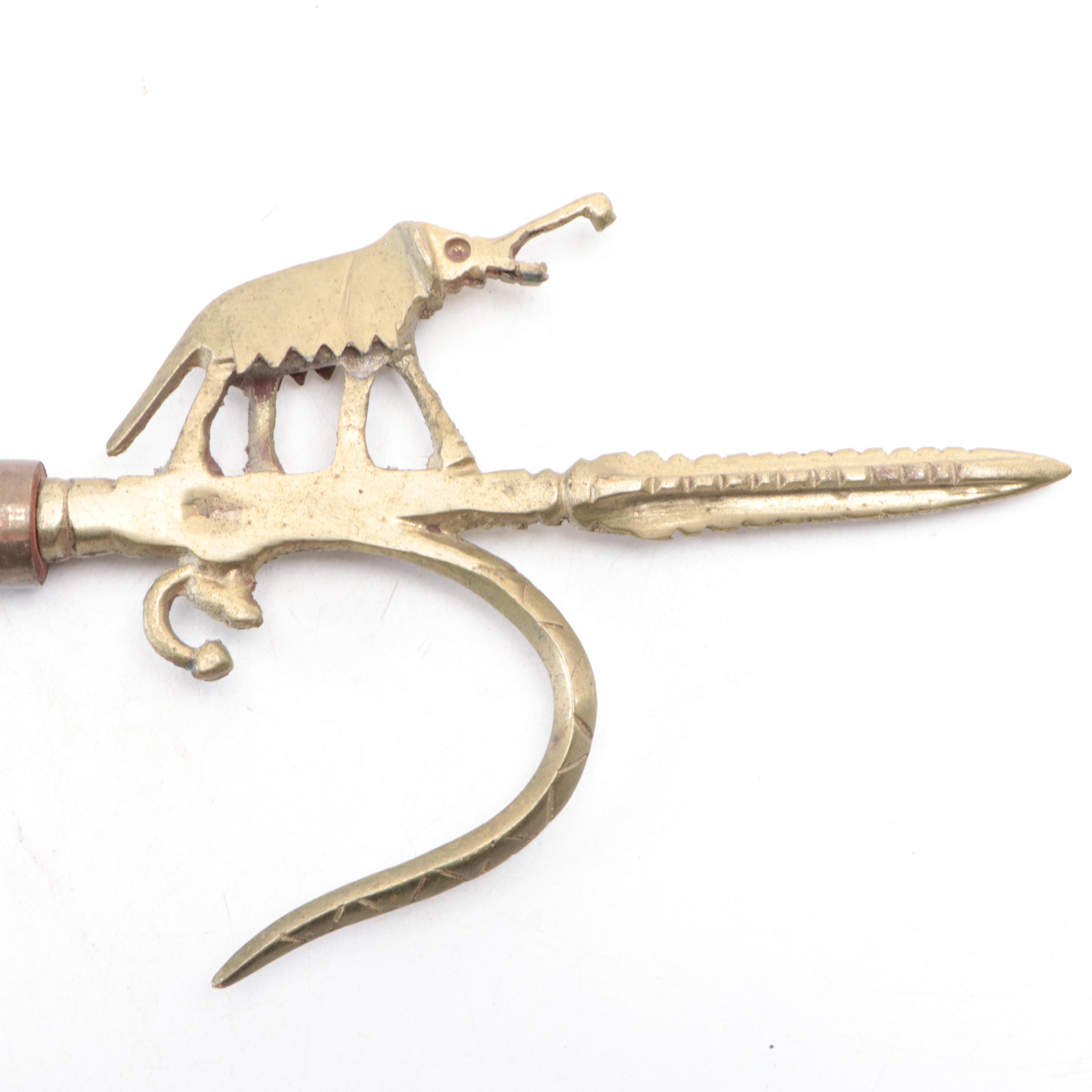Indian Wood and Brass Ankush Elephant Prod, 20th Century