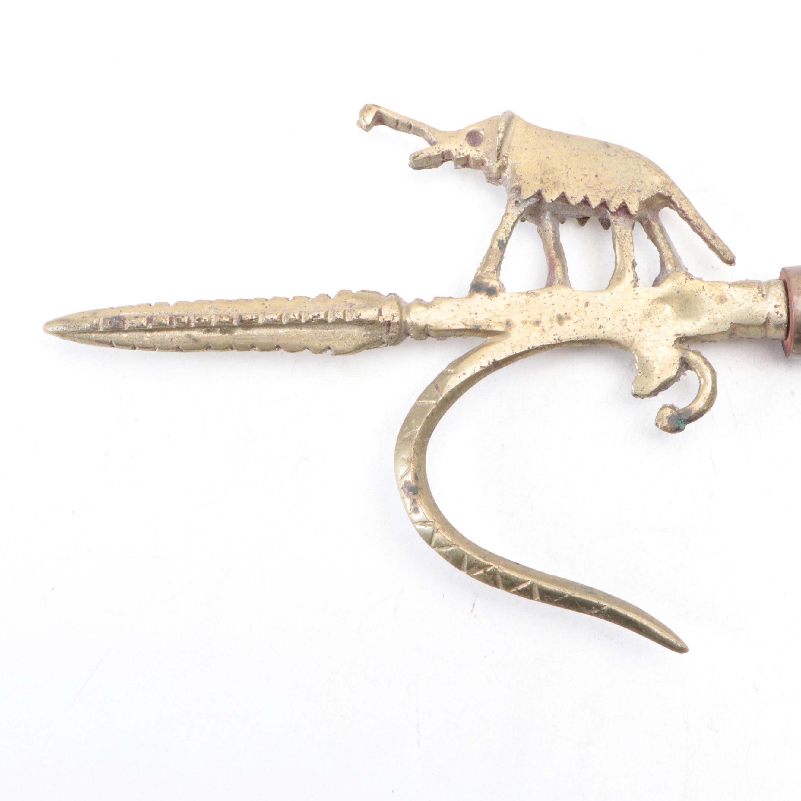 Indian Wood and Brass Ankush Elephant Prod, 20th Century