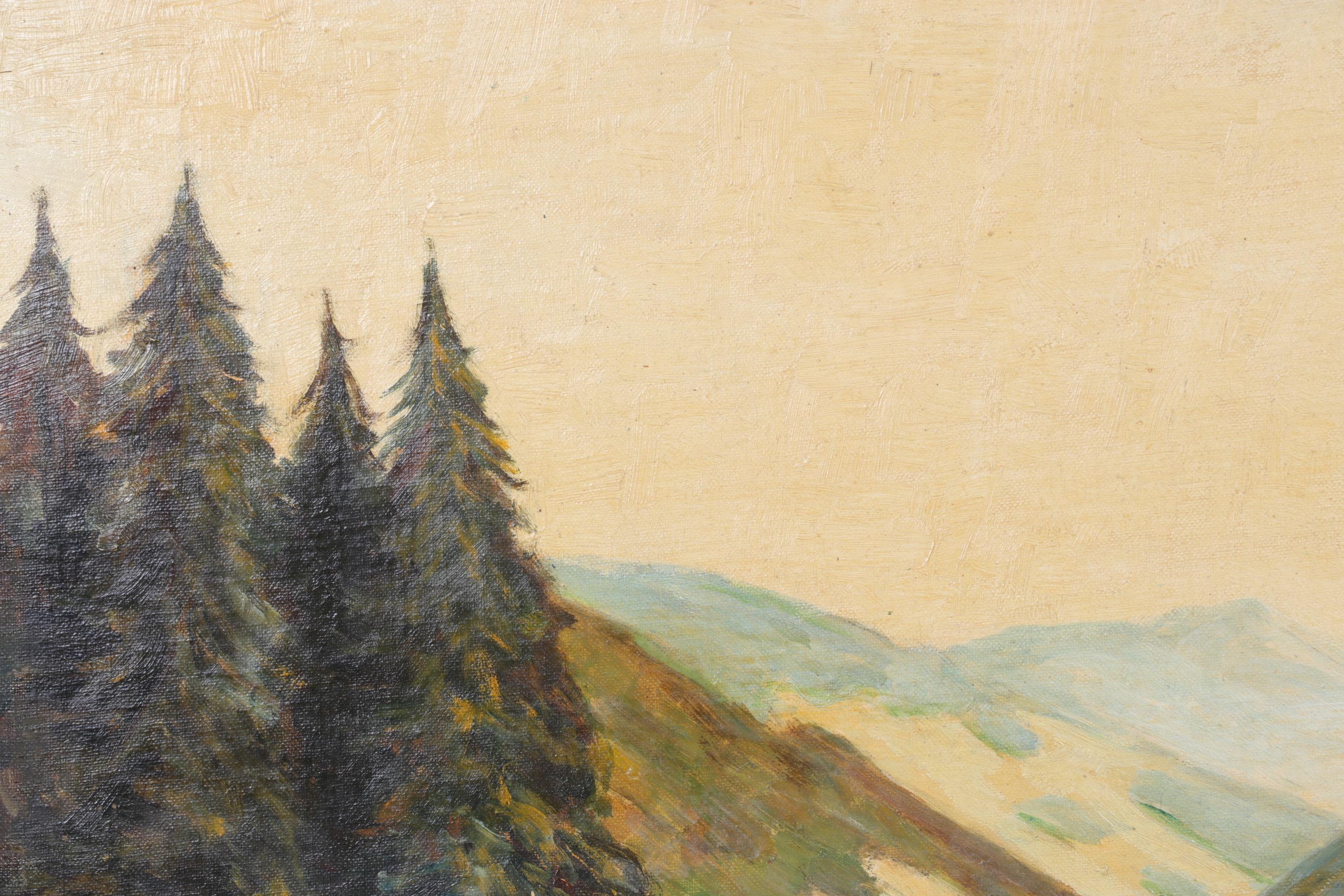 Willard Frush Lakeside Landscape Oil Painting, 1947