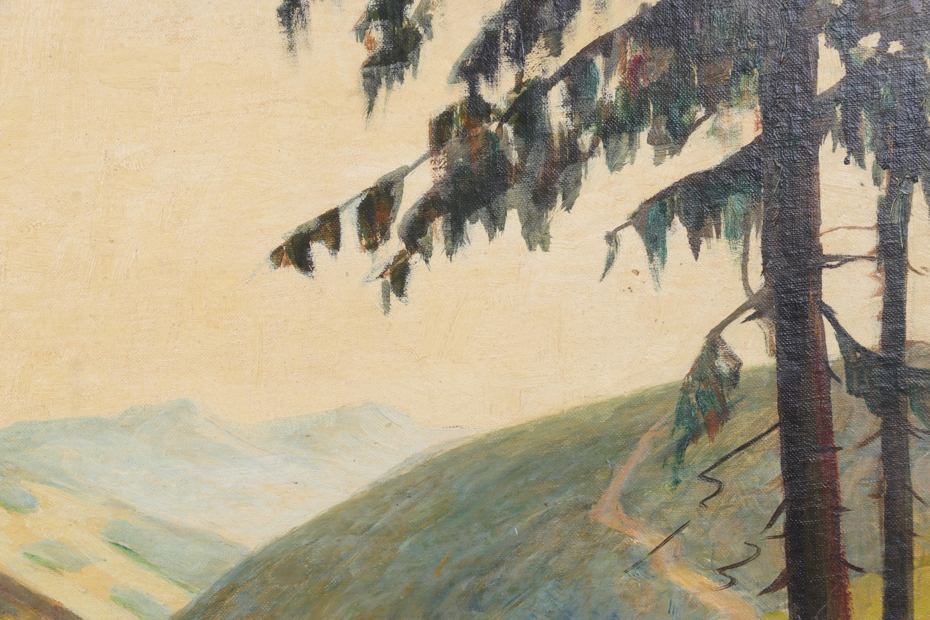 Willard Frush Lakeside Landscape Oil Painting, 1947