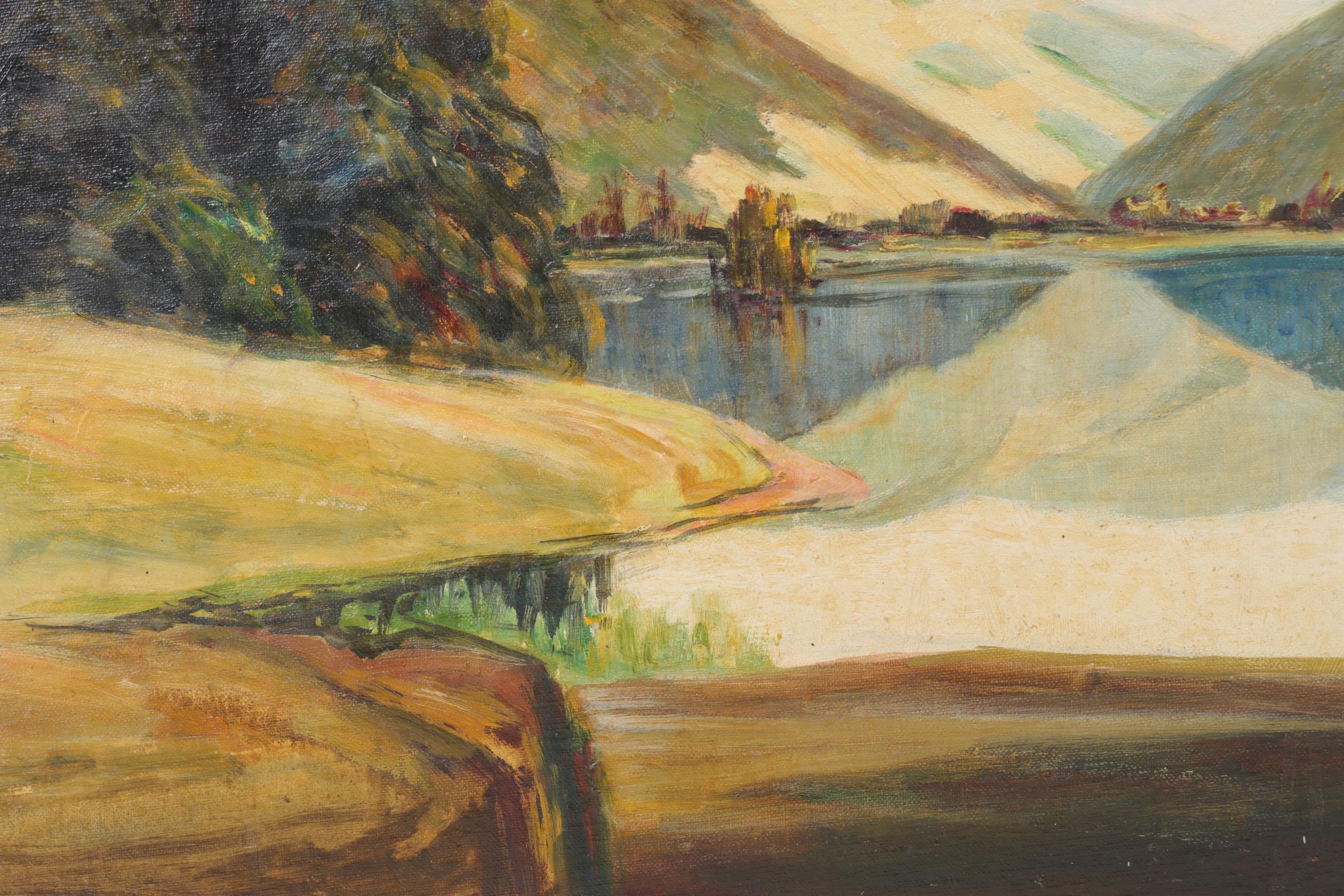 Willard Frush Lakeside Landscape Oil Painting, 1947