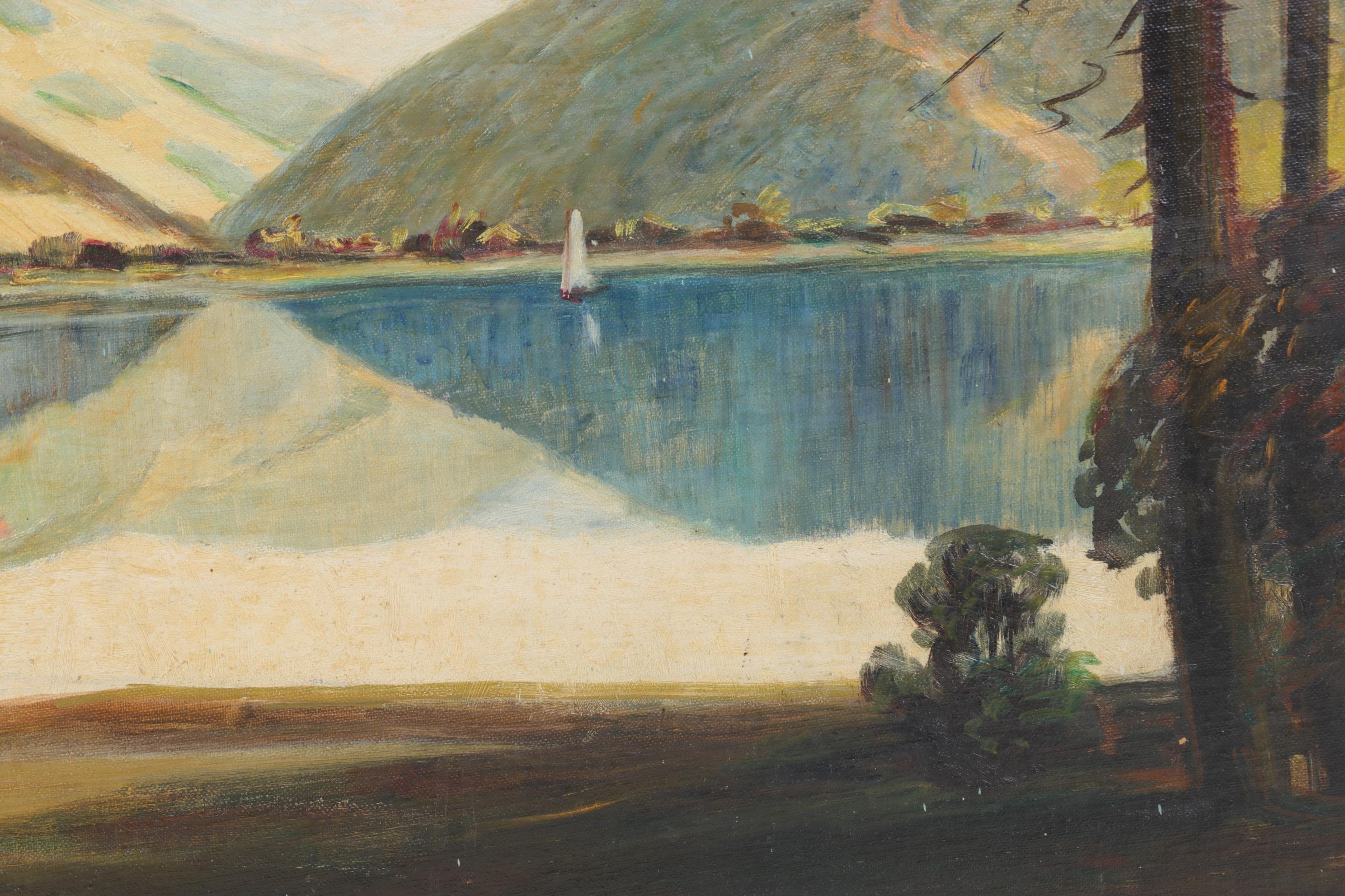 Willard Frush Lakeside Landscape Oil Painting, 1947