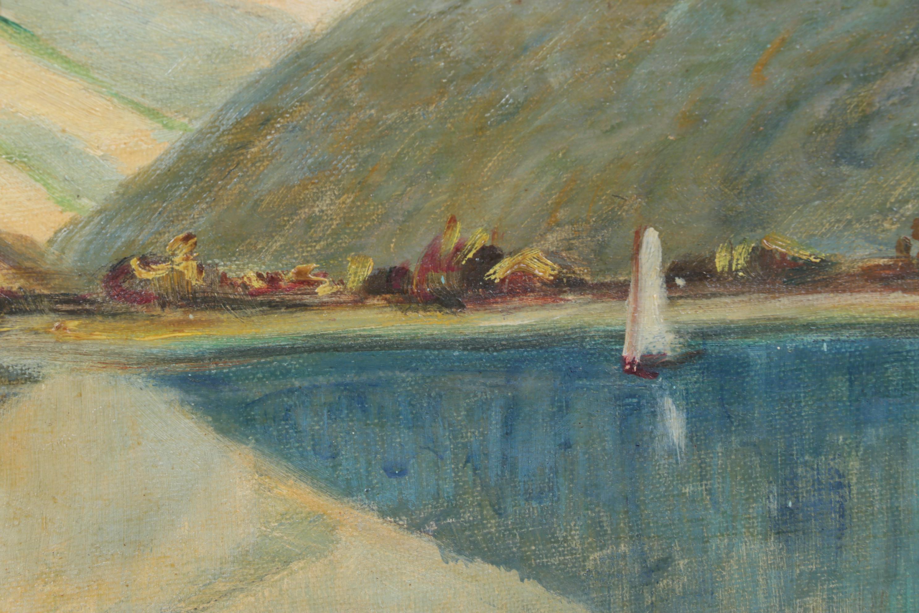 Willard Frush Lakeside Landscape Oil Painting, 1947