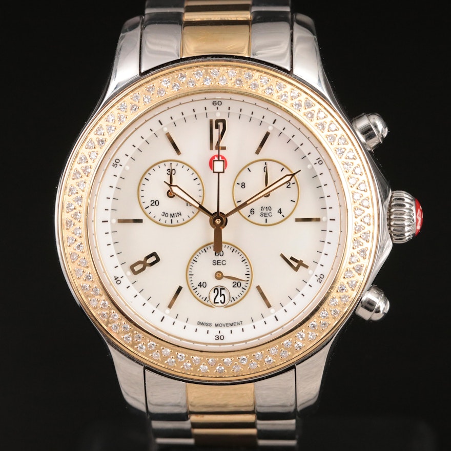 Michele Jetway Diamond, Mother-of-Pearl Dial Chronograph Wristwatch