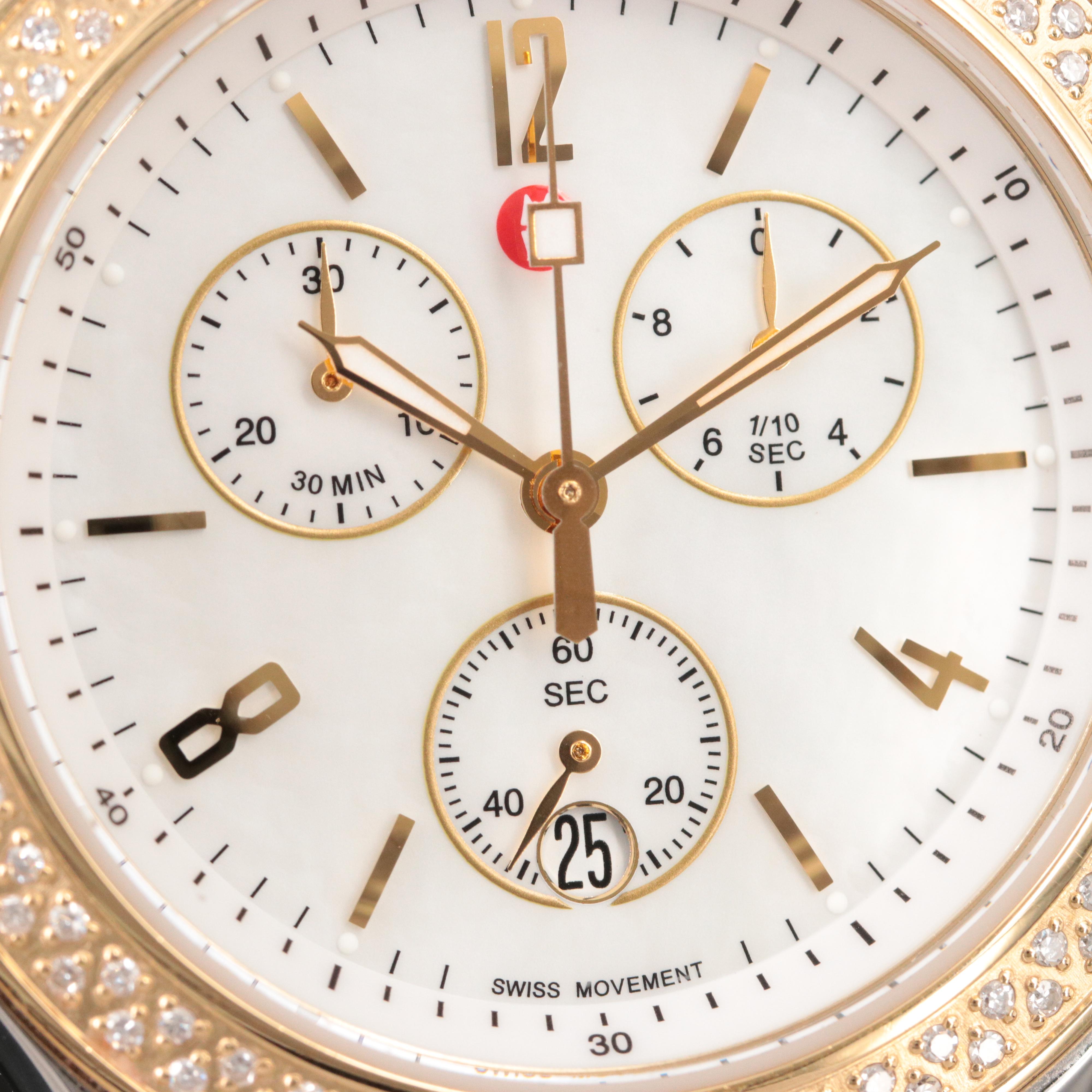 Michele Jetway Diamond, Mother-of-Pearl Dial Chronograph Watch