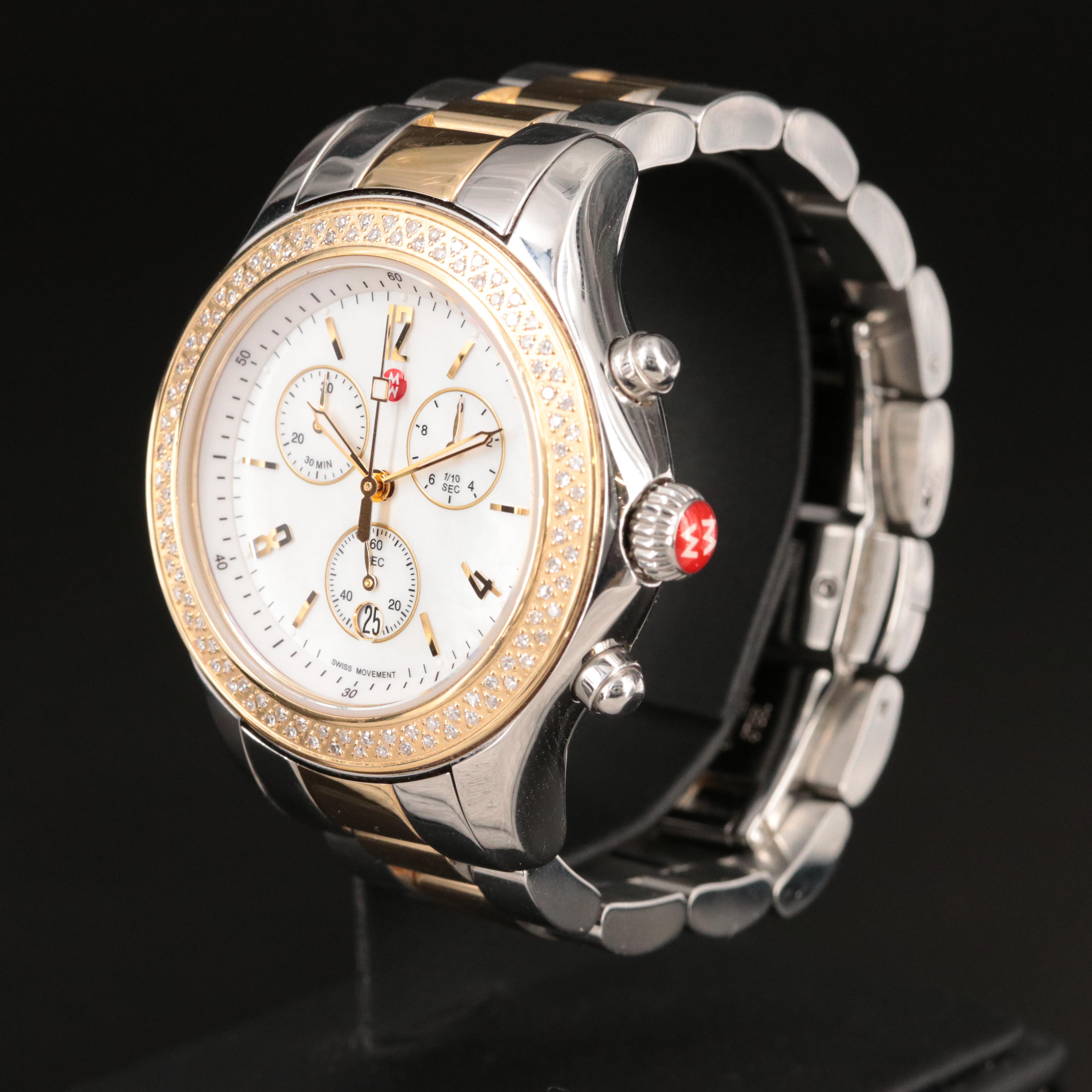 Michele Jetway Diamond, Mother-of-Pearl Dial Chronograph Watch