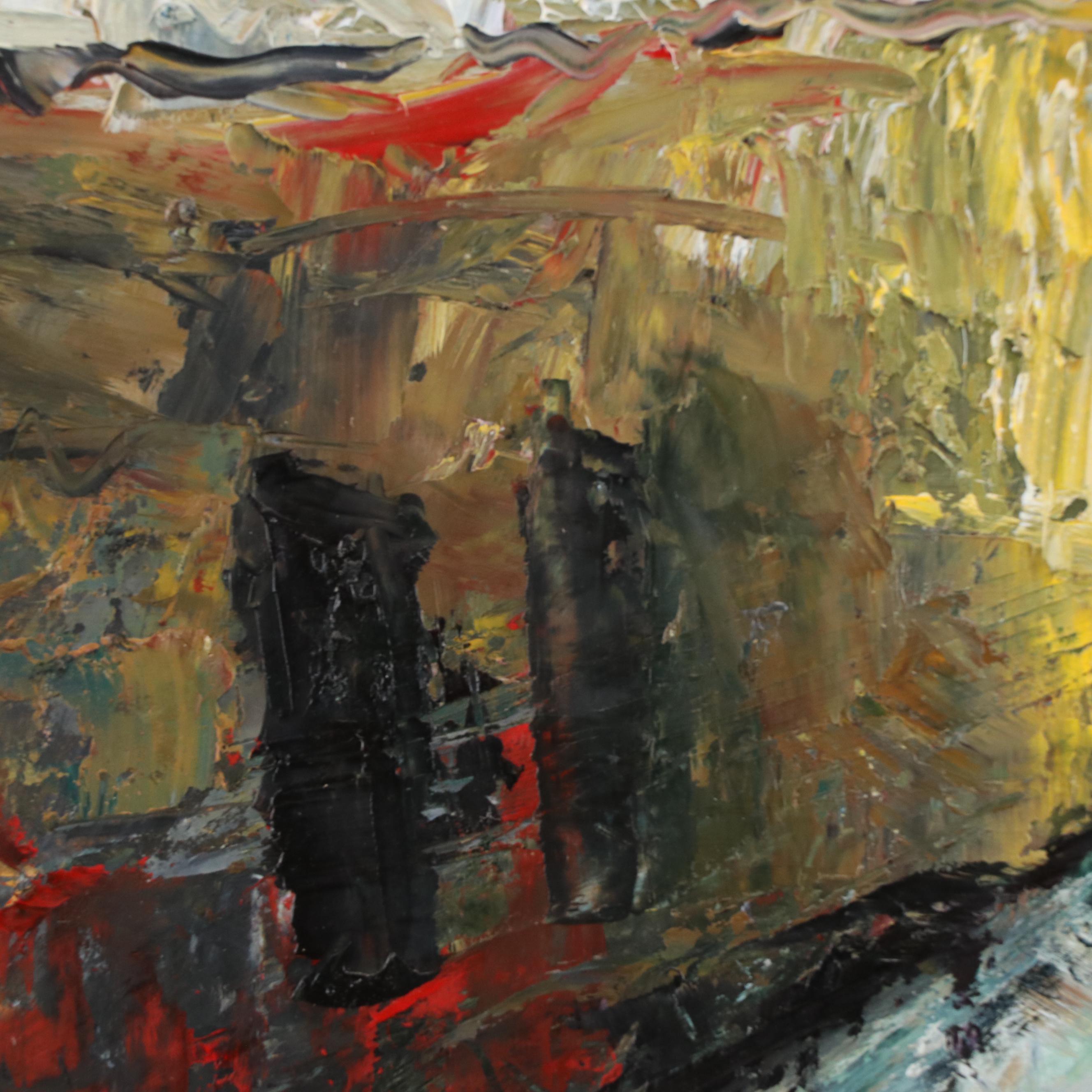 Snowy Village Landscape Oil Painting, 1993