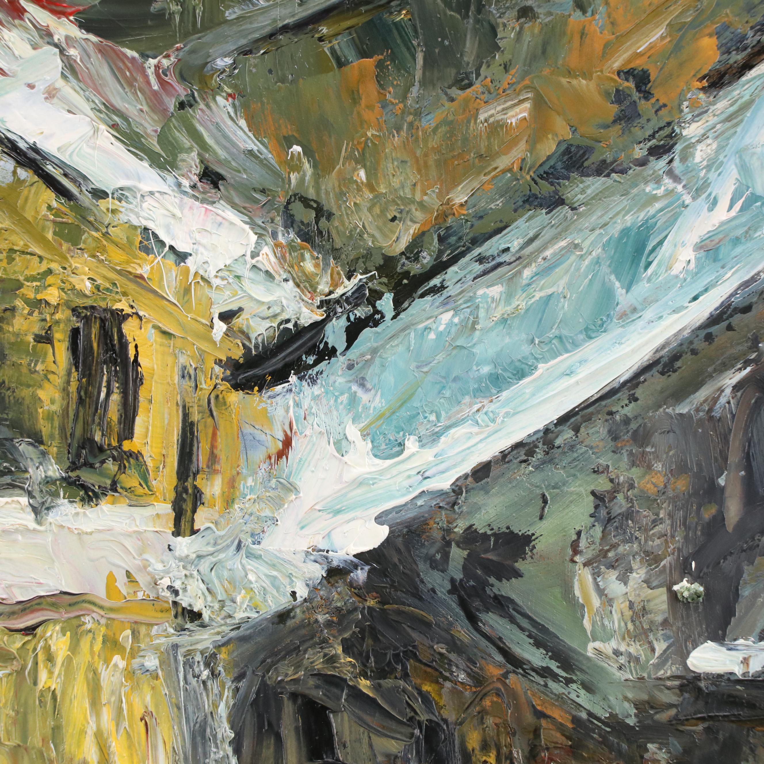 Snowy Village Landscape Oil Painting, 1993