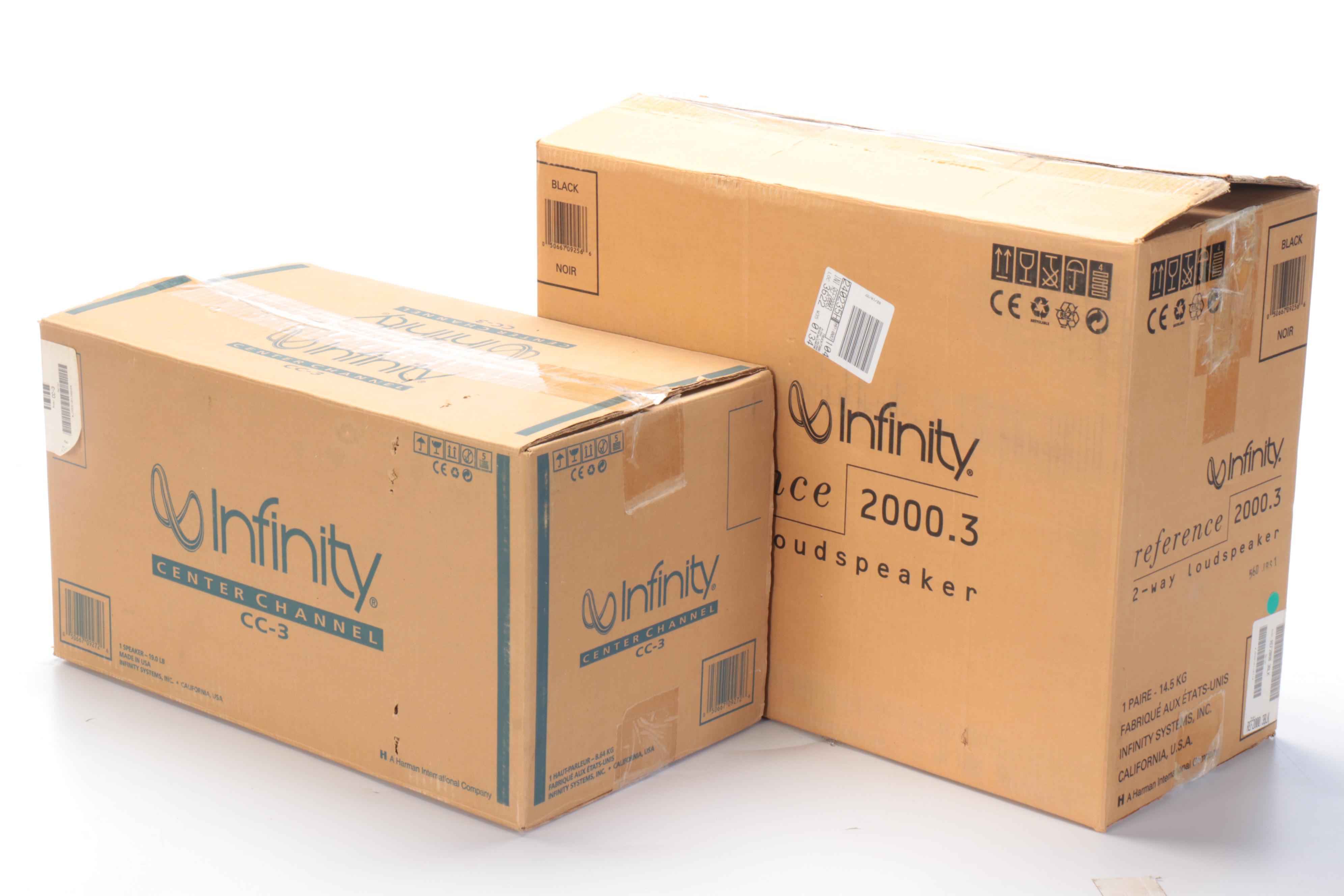 Infinity Reference 2000 Bookshelf Speakers and CC-3 Center Speaker with Stands