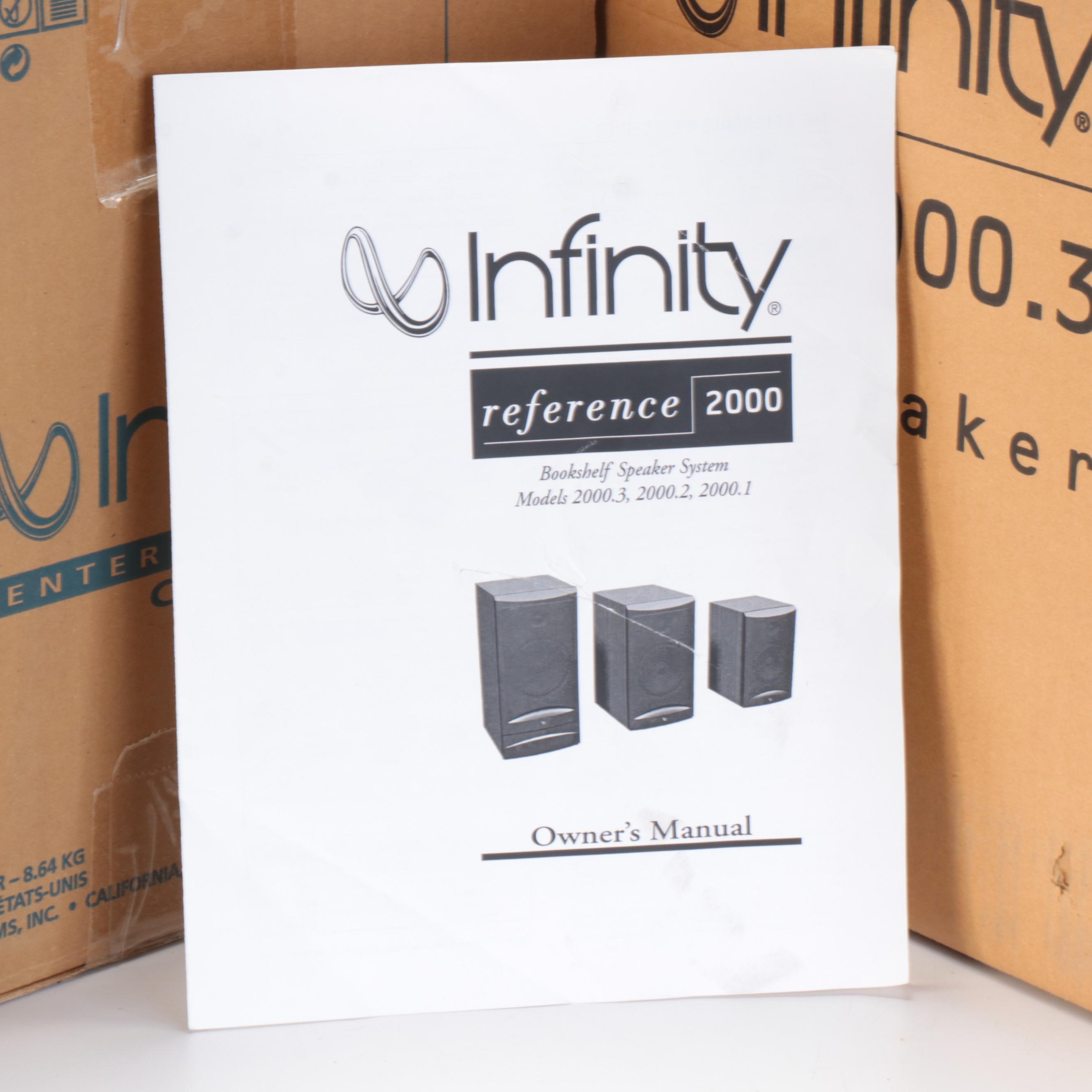 Infinity Reference 2000 Bookshelf Speakers and CC-3 Center Speaker with Stands