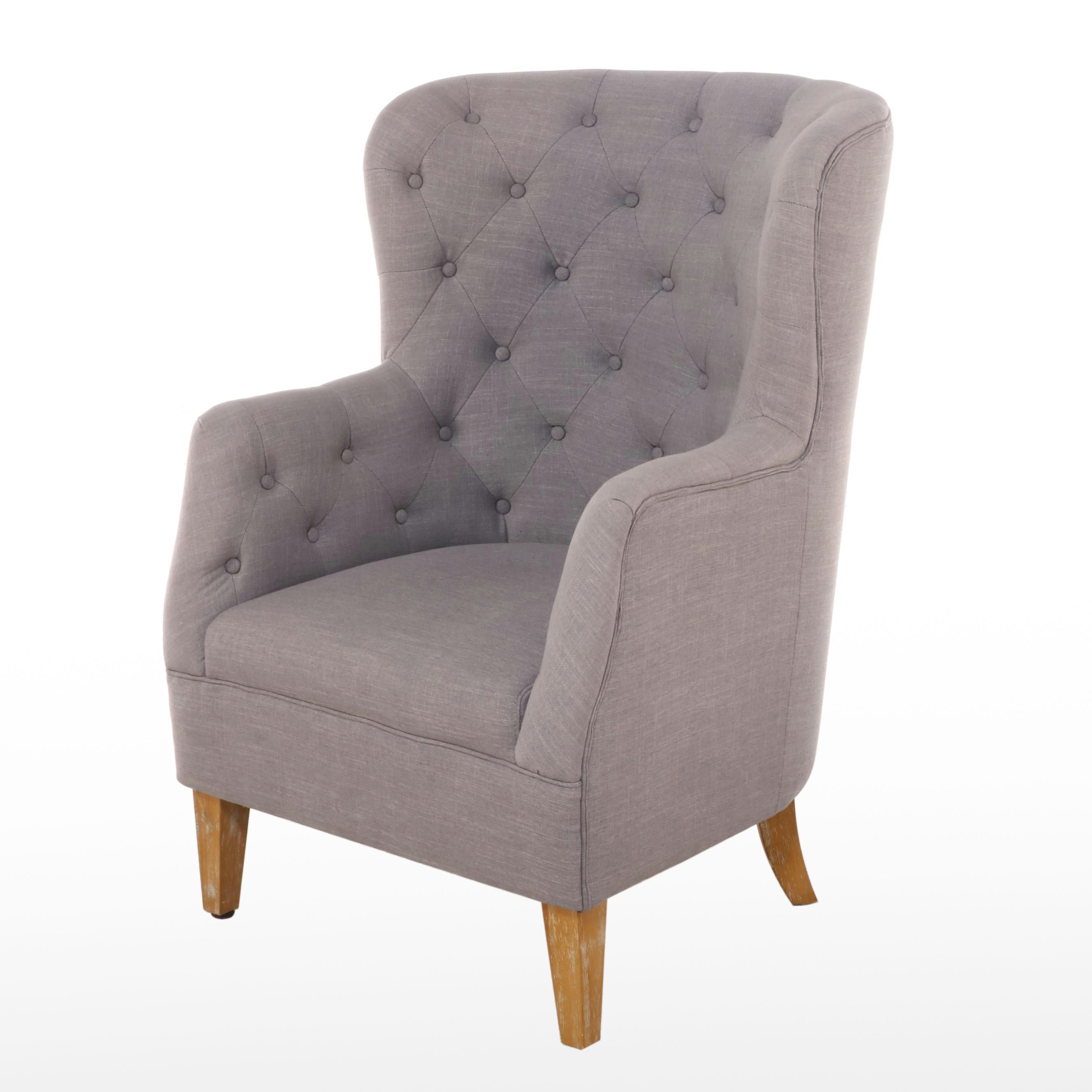 Classic Concepts Inc. Cerused Hardwood and Buttoned-Down Wingback Armchair