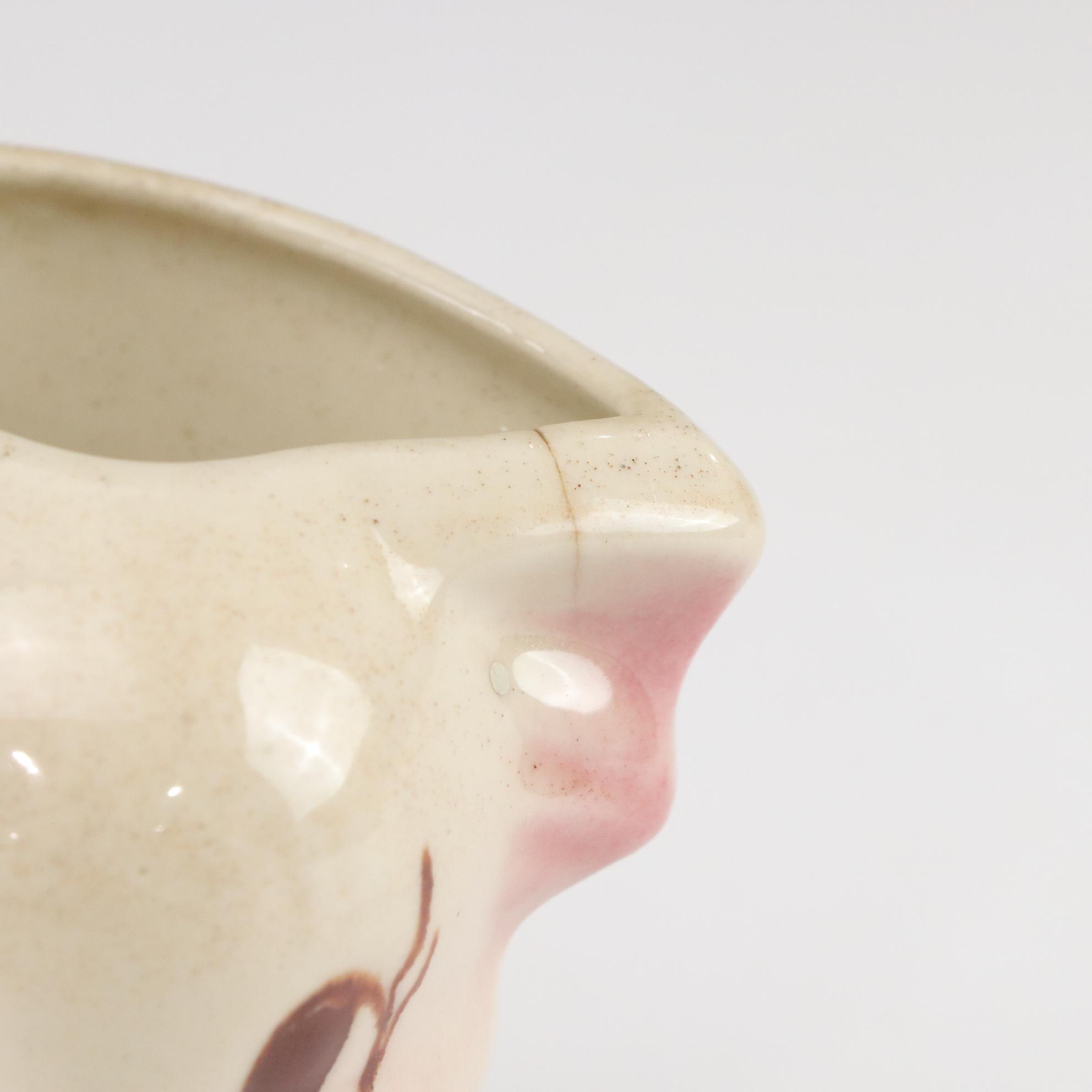 Mid Century Modern Ceramic Bison Planter with Kitten and Hull Vases