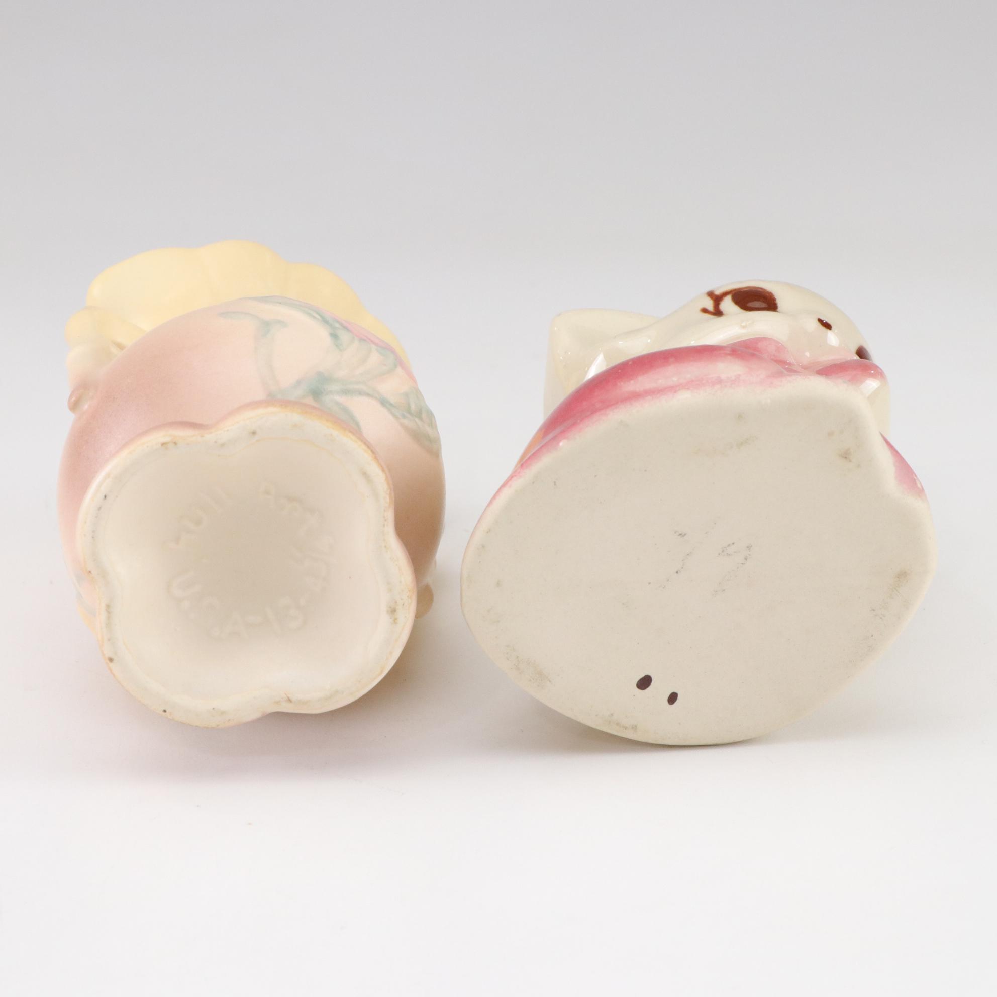 Mid Century Modern Ceramic Bison Planter with Kitten and Hull Vases