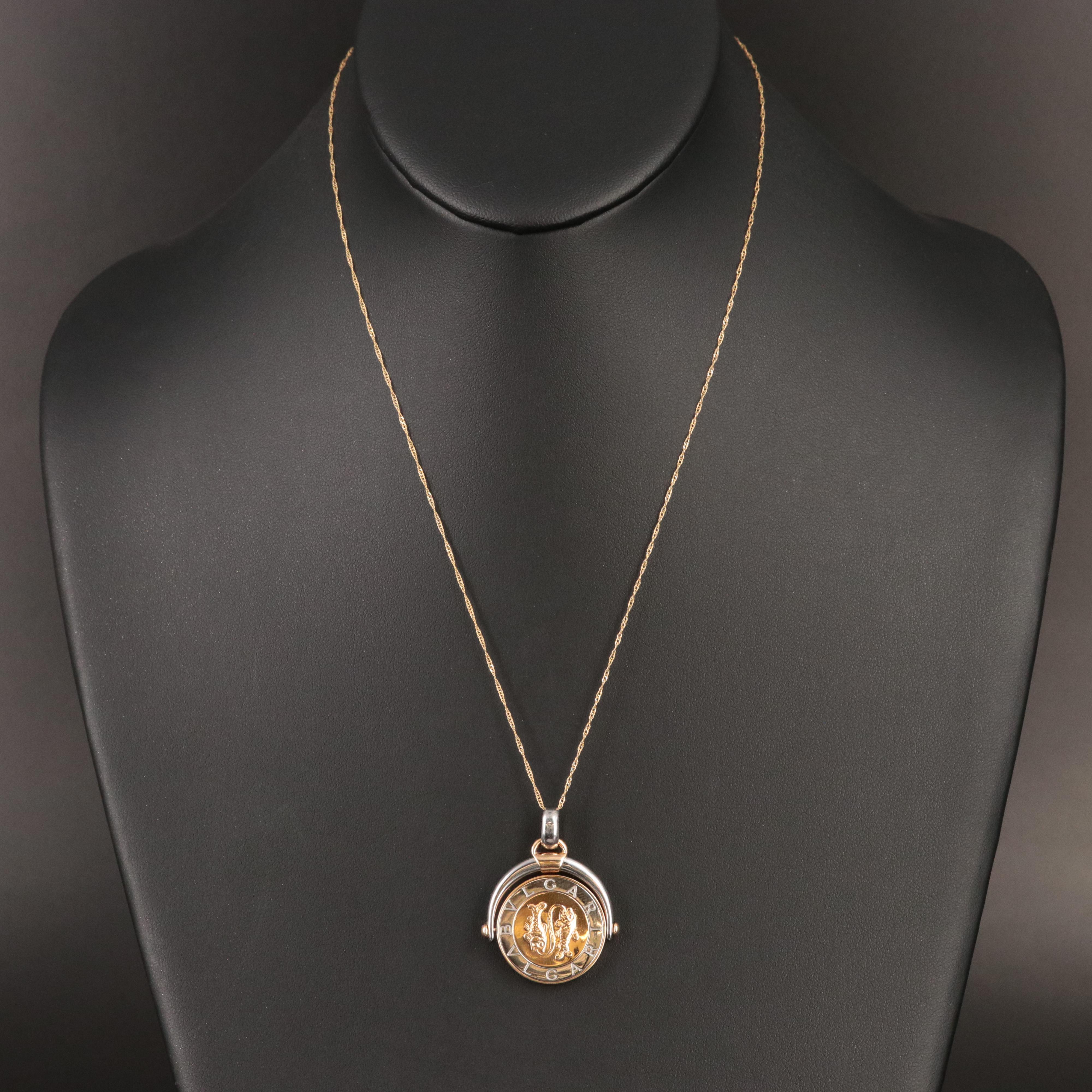 Bulgari BVLGARI 18K and Stainless Steel Pisces Zodiac Pendant on Chain