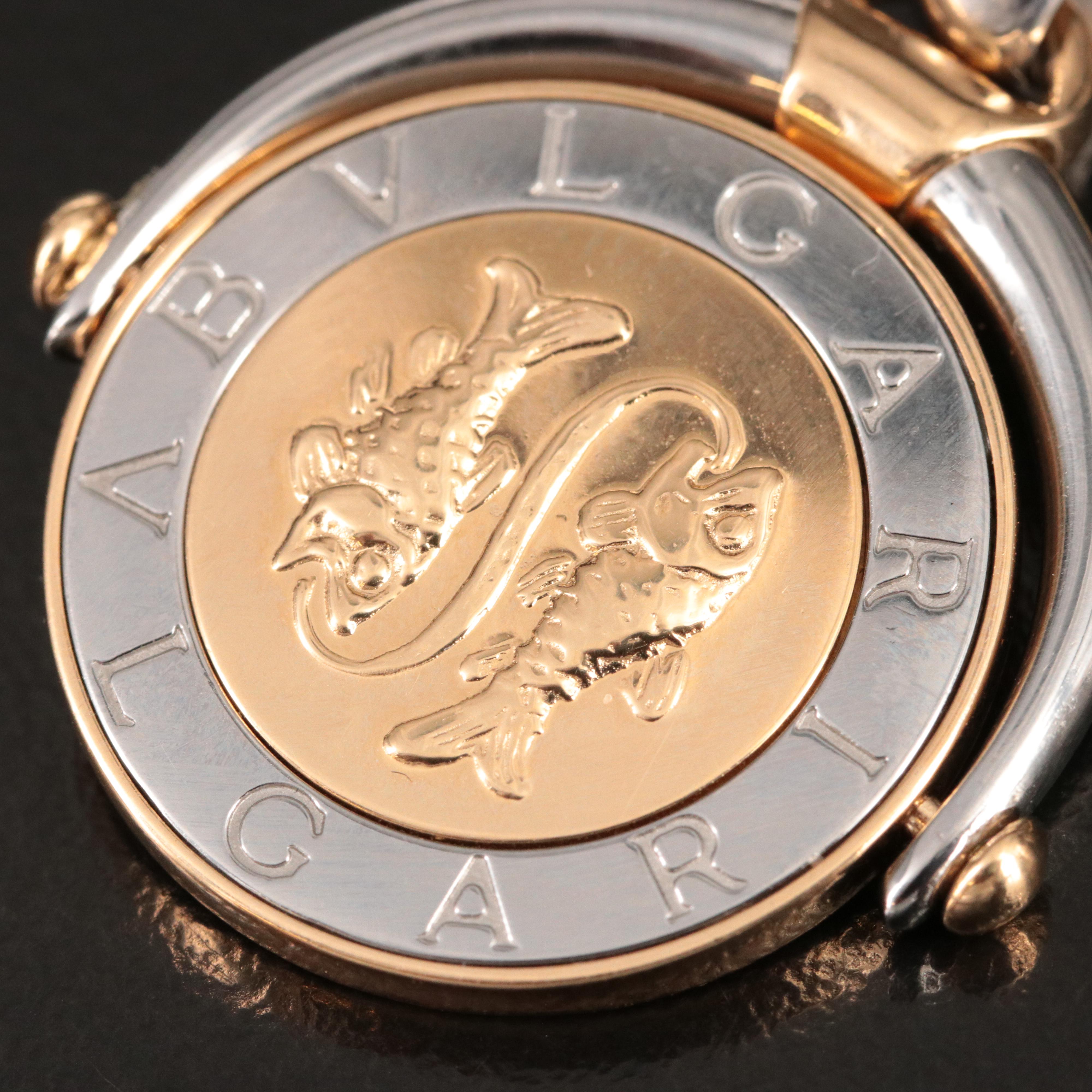 Bulgari BVLGARI 18K and Stainless Steel Pisces Zodiac Pendant on Chain