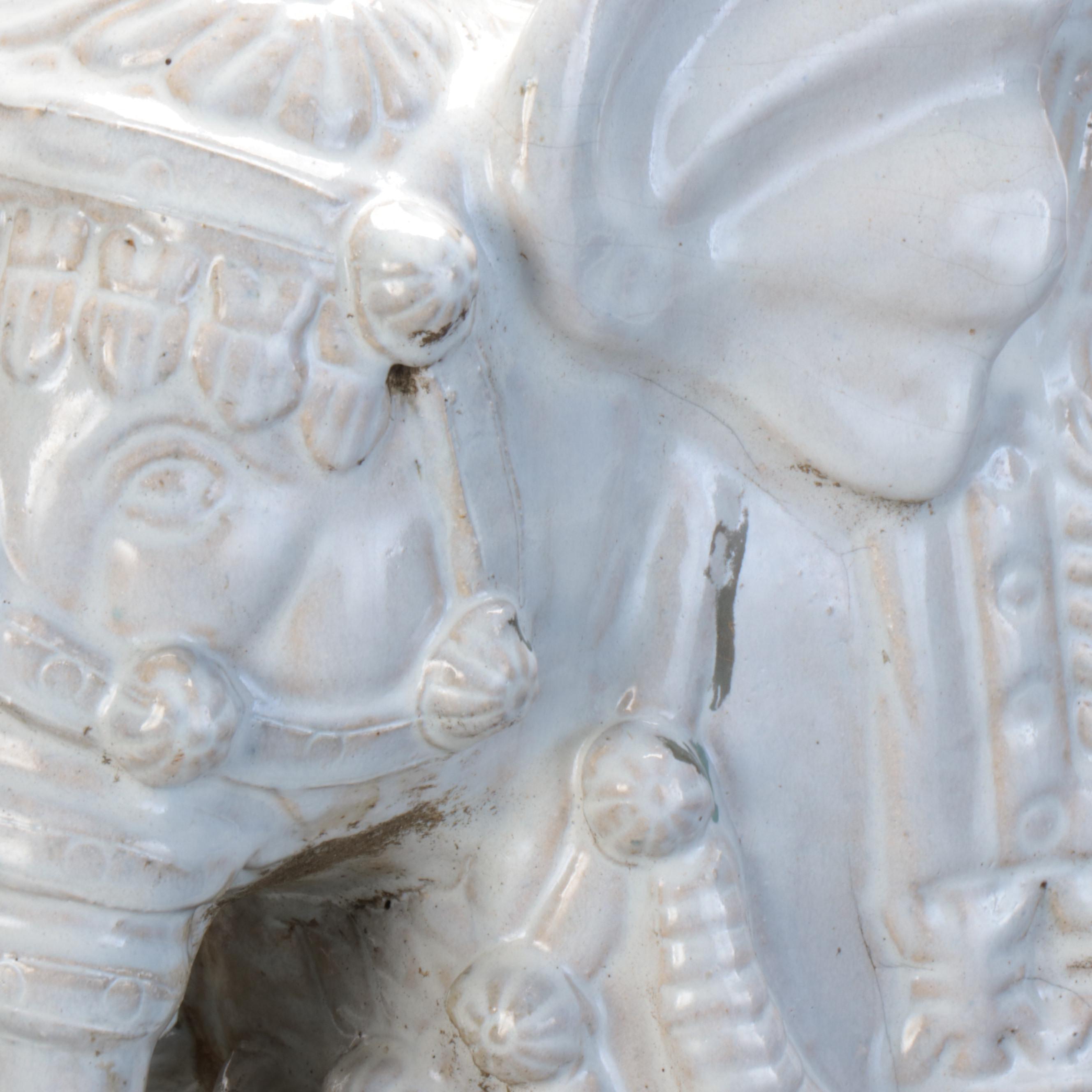 White Glazed Ceramic Elephant Garden Stool