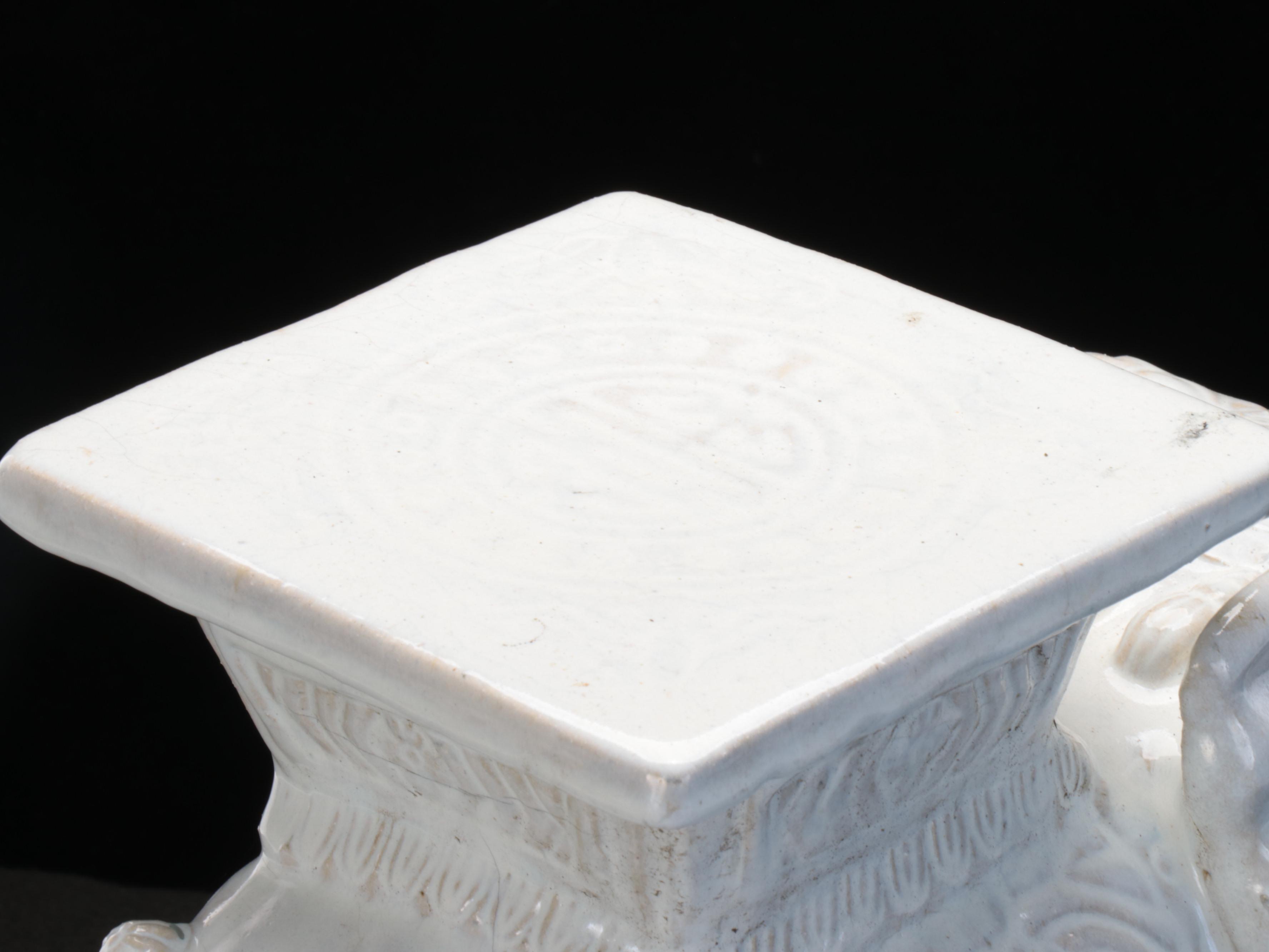 White Glazed Ceramic Elephant Garden Stool