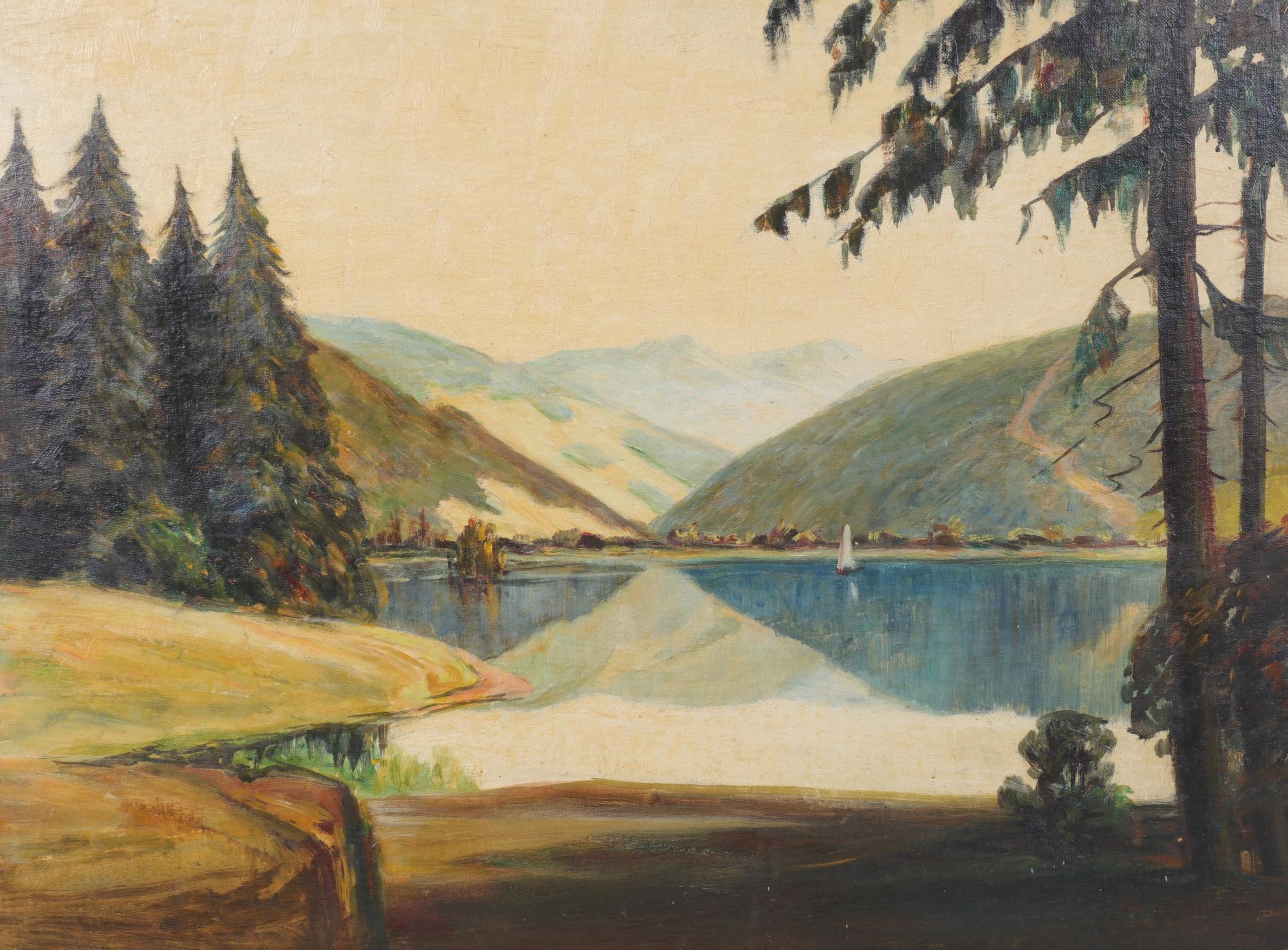 Willard Frush Lakeside Landscape Oil Painting, 1947
