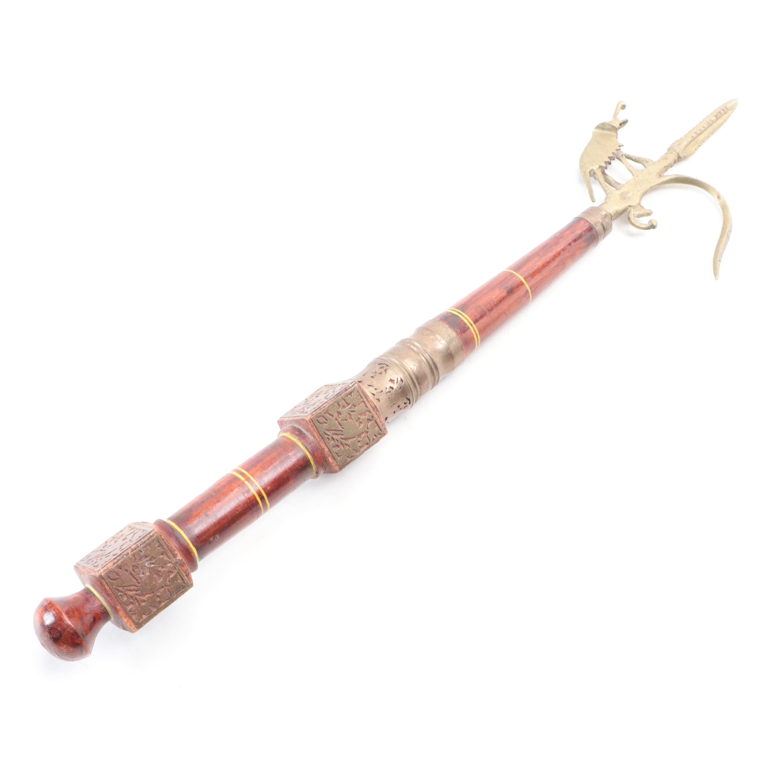 Indian Wood and Brass Ankush Elephant Prod, 20th Century