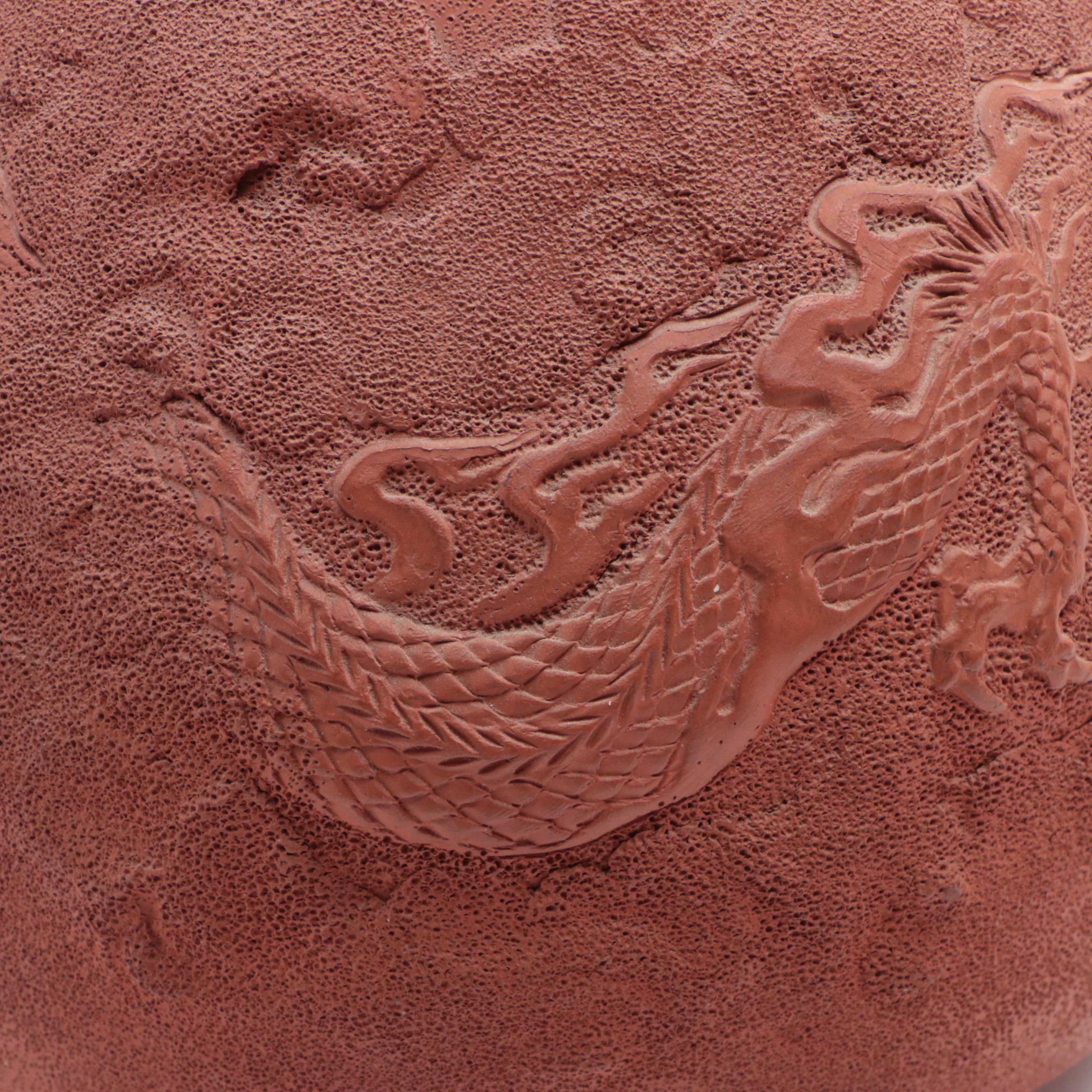 Japanese Tokoname Red Clay Style Three-Toed Dragon Pottery Vessel