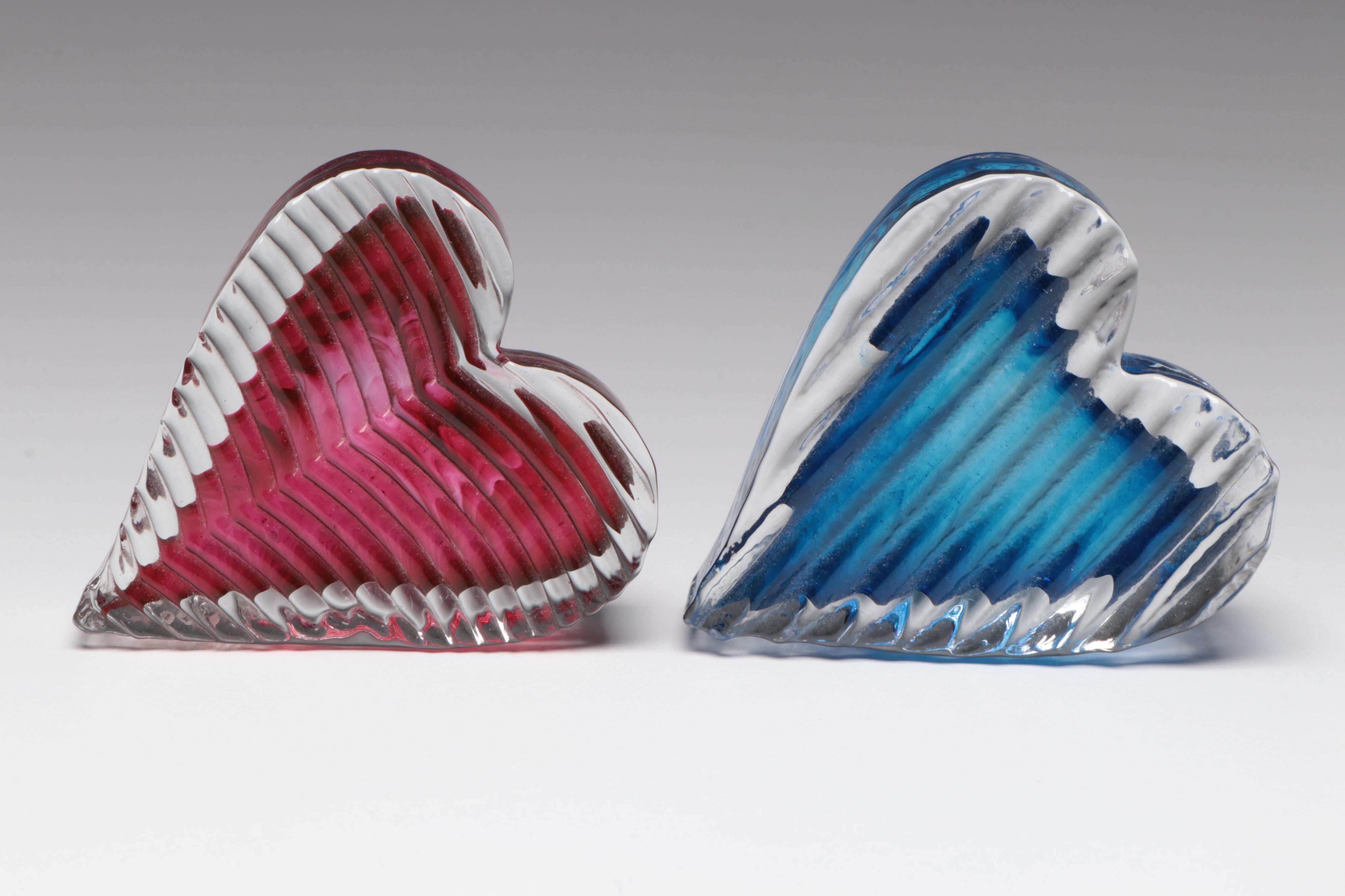 Swarovski Crystal "Scallop Clam Shell" with Art Glass Heart Paperweights