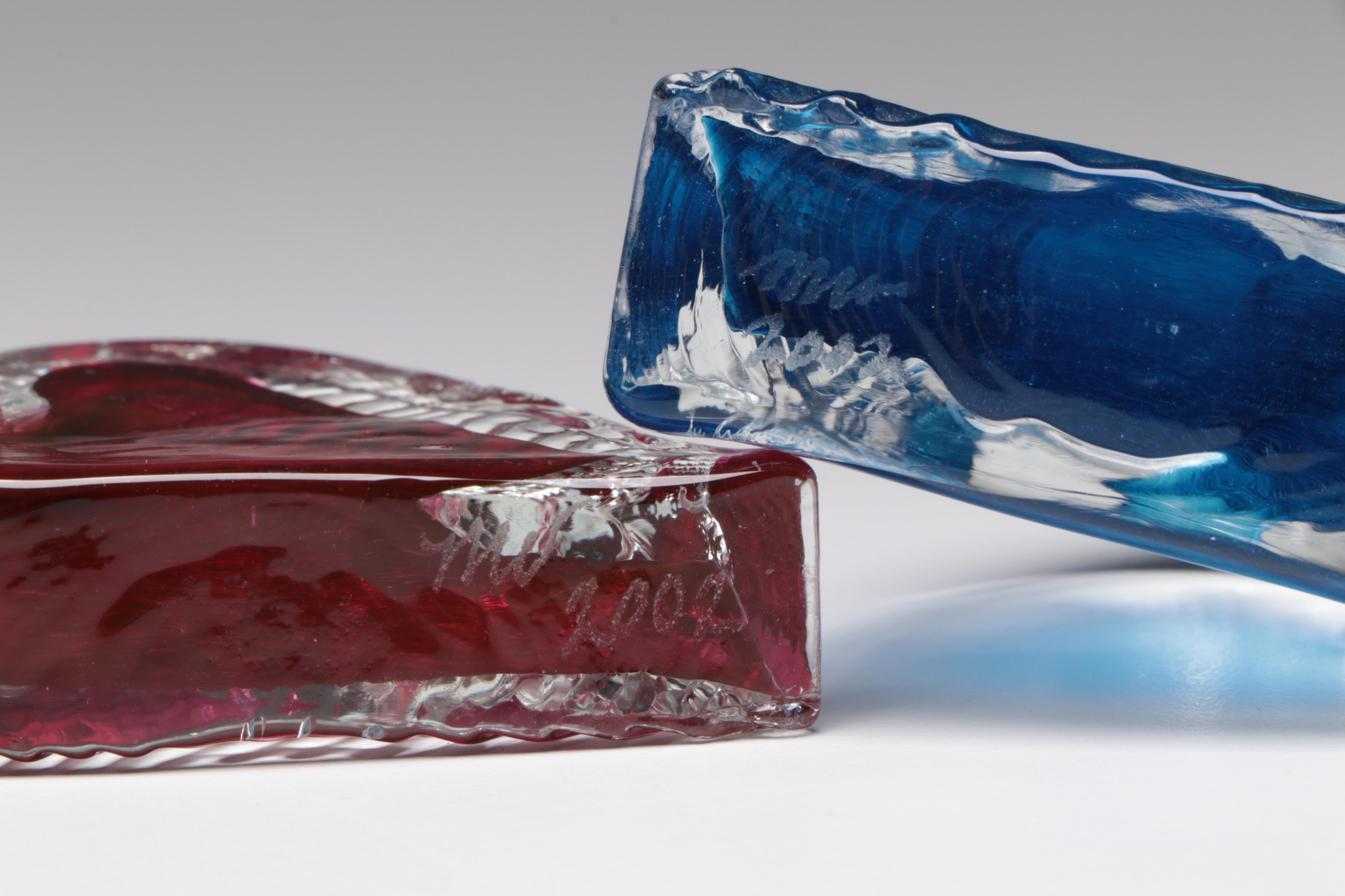 Swarovski Crystal "Scallop Clam Shell" with Art Glass Heart Paperweights