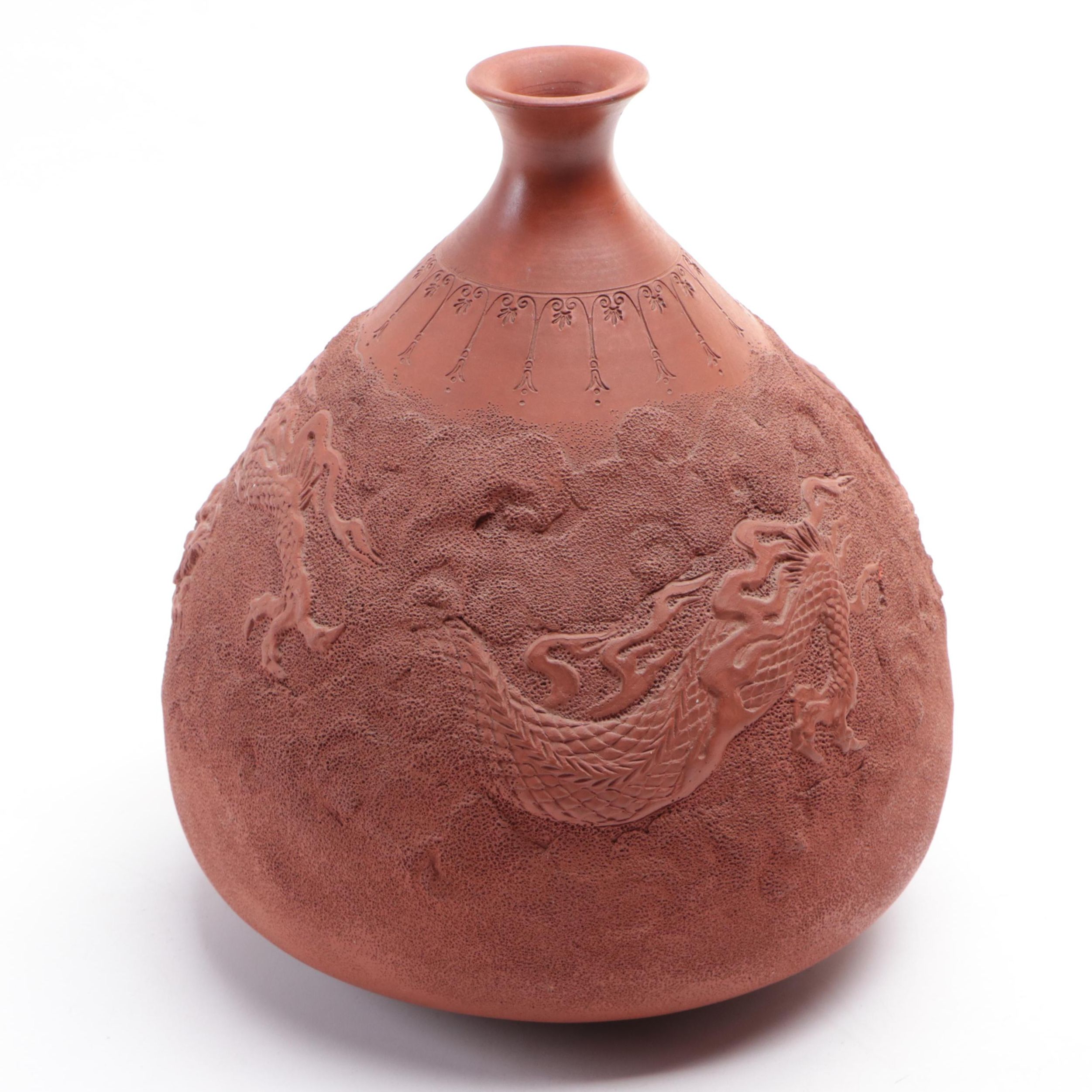 Japanese Tokoname Red Clay Style Three-Toed Dragon Pottery Vessel