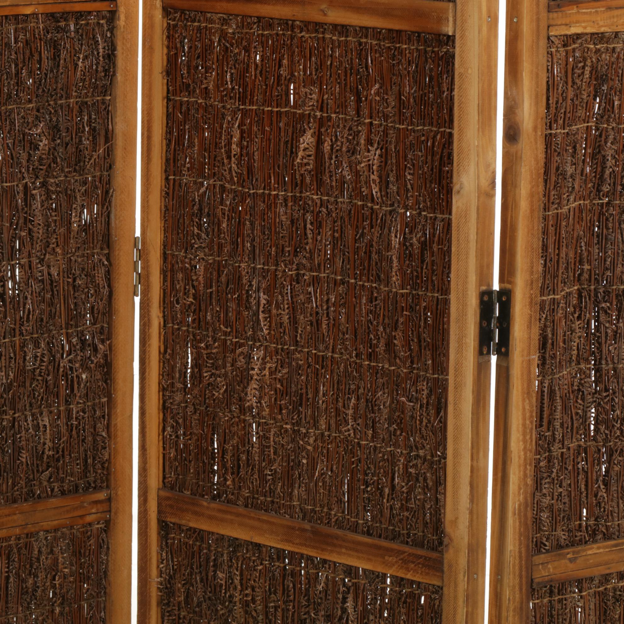 Hand-Crafted Rustic Three Panel Room Screen with Dried Fern Panels