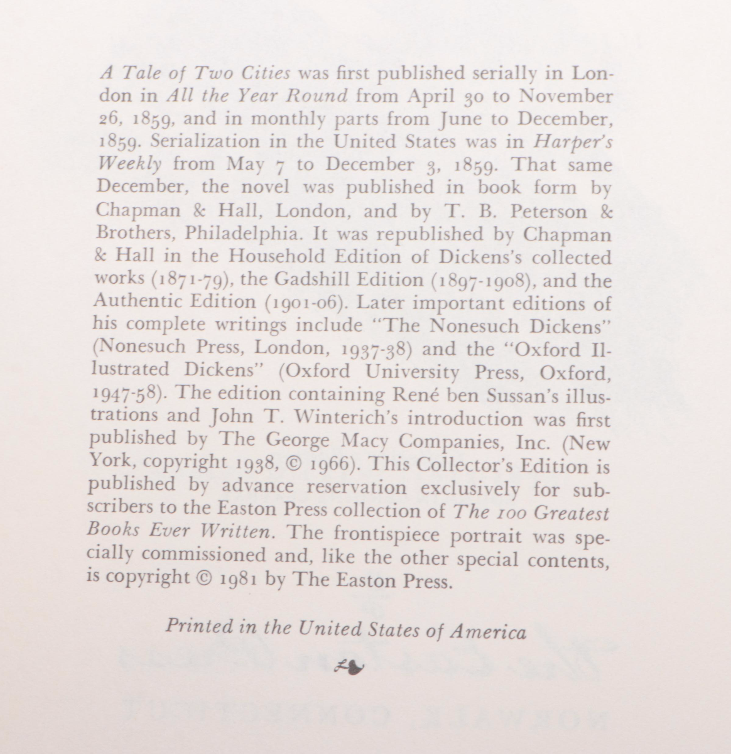 Easton Press "A Tale of Two Cities," "Faust," and More Literary Classics