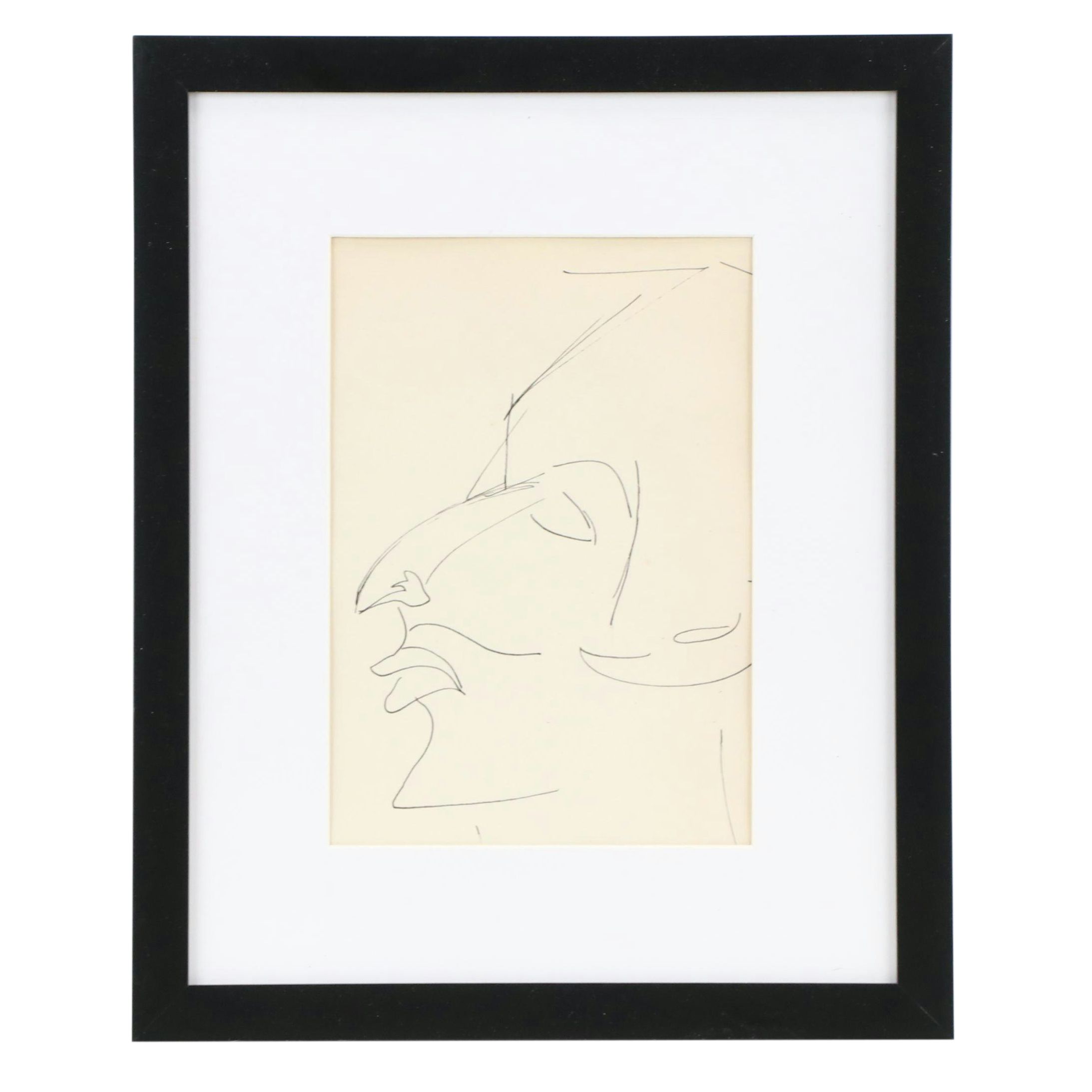 Phyllis Trager Hyman Stylized Ink Portrait, Mid–Late 20th Century